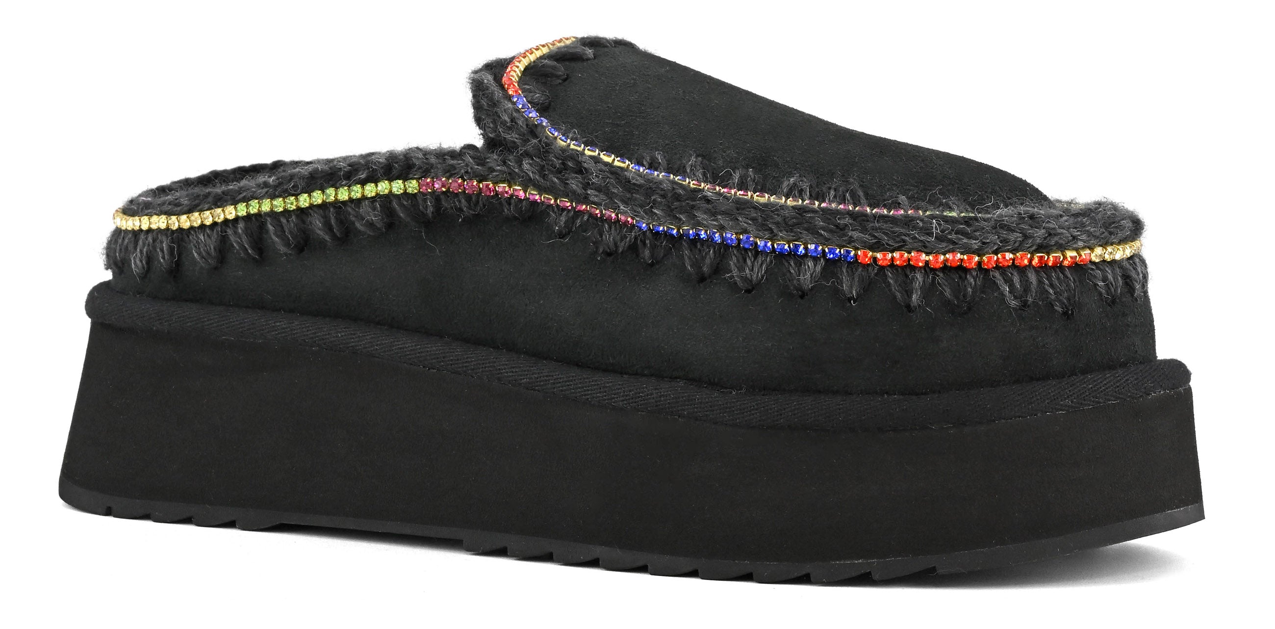 MOU Ciabatta Donna Clog Eskimo Platform Rhinestones-Black