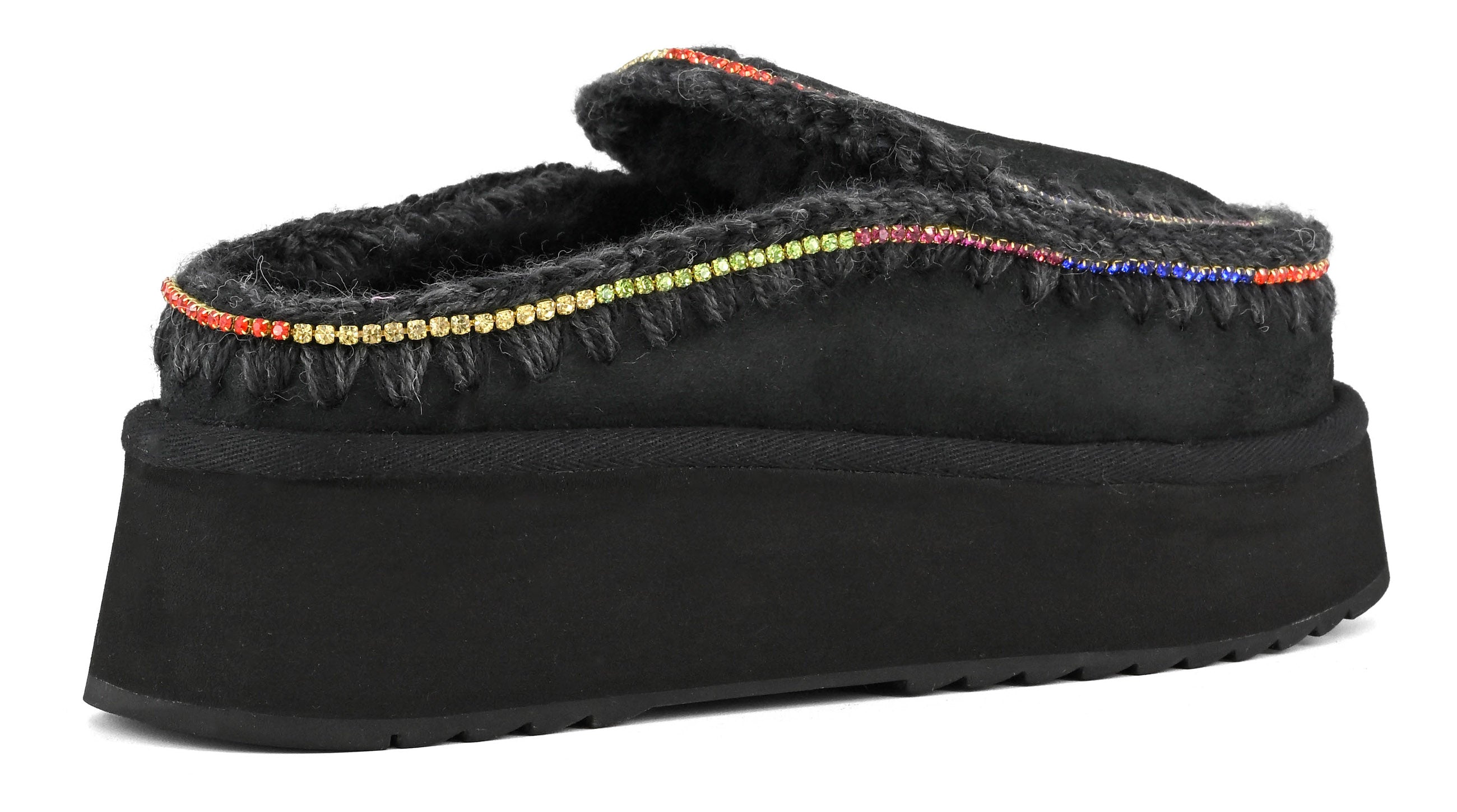 MOU Ciabatta Donna Clog Eskimo Platform Rhinestones-Black