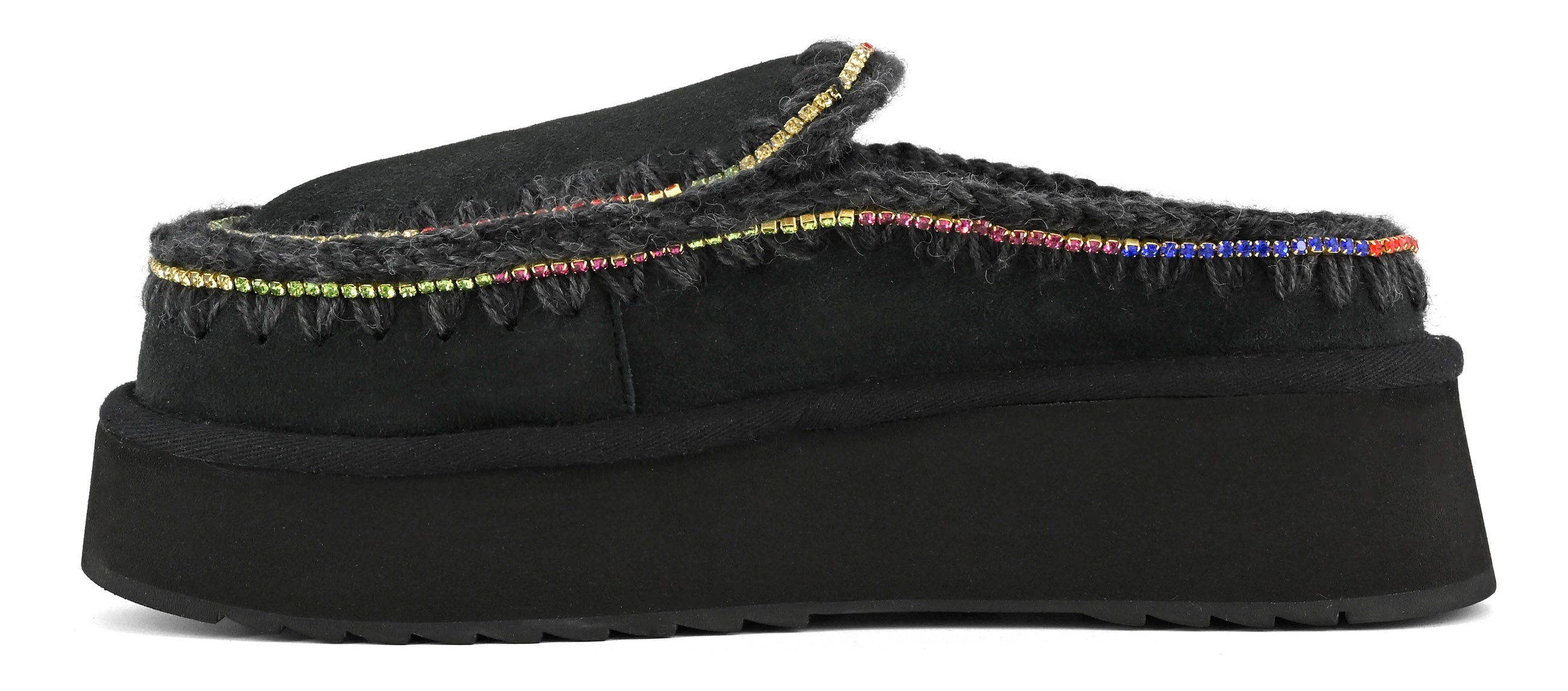 MOU Ciabatta Donna Clog Eskimo Platform Rhinestones-Black