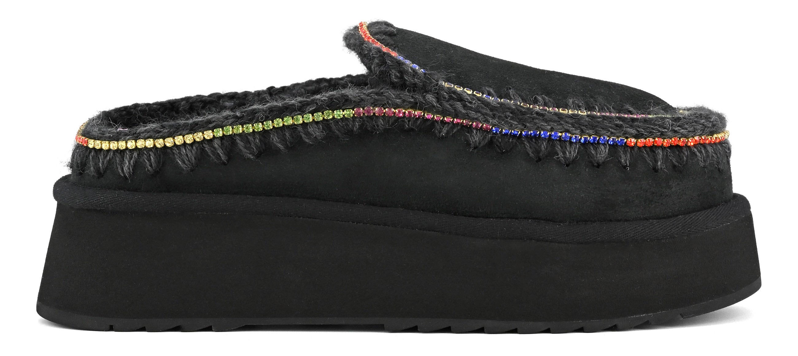 MOU Ciabatta Donna Clog Eskimo Platform Rhinestones-Black