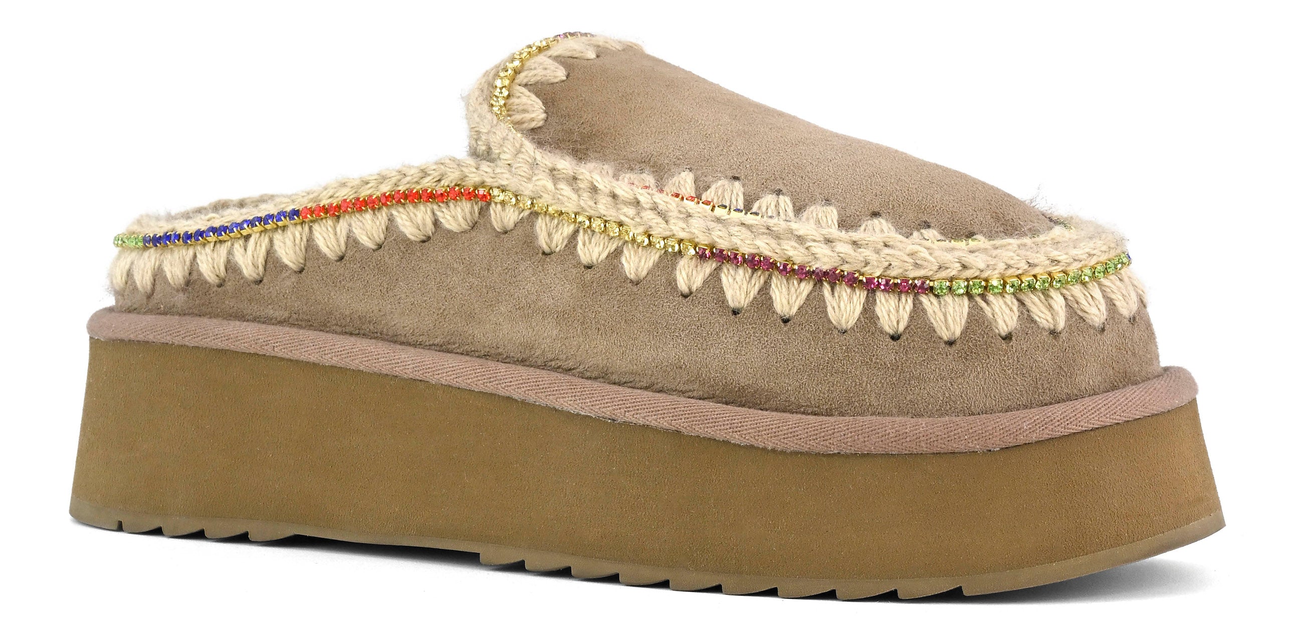 MOU Ciabatta Donna Clog Eskimo Platform Rhinestones-Elephant Grey