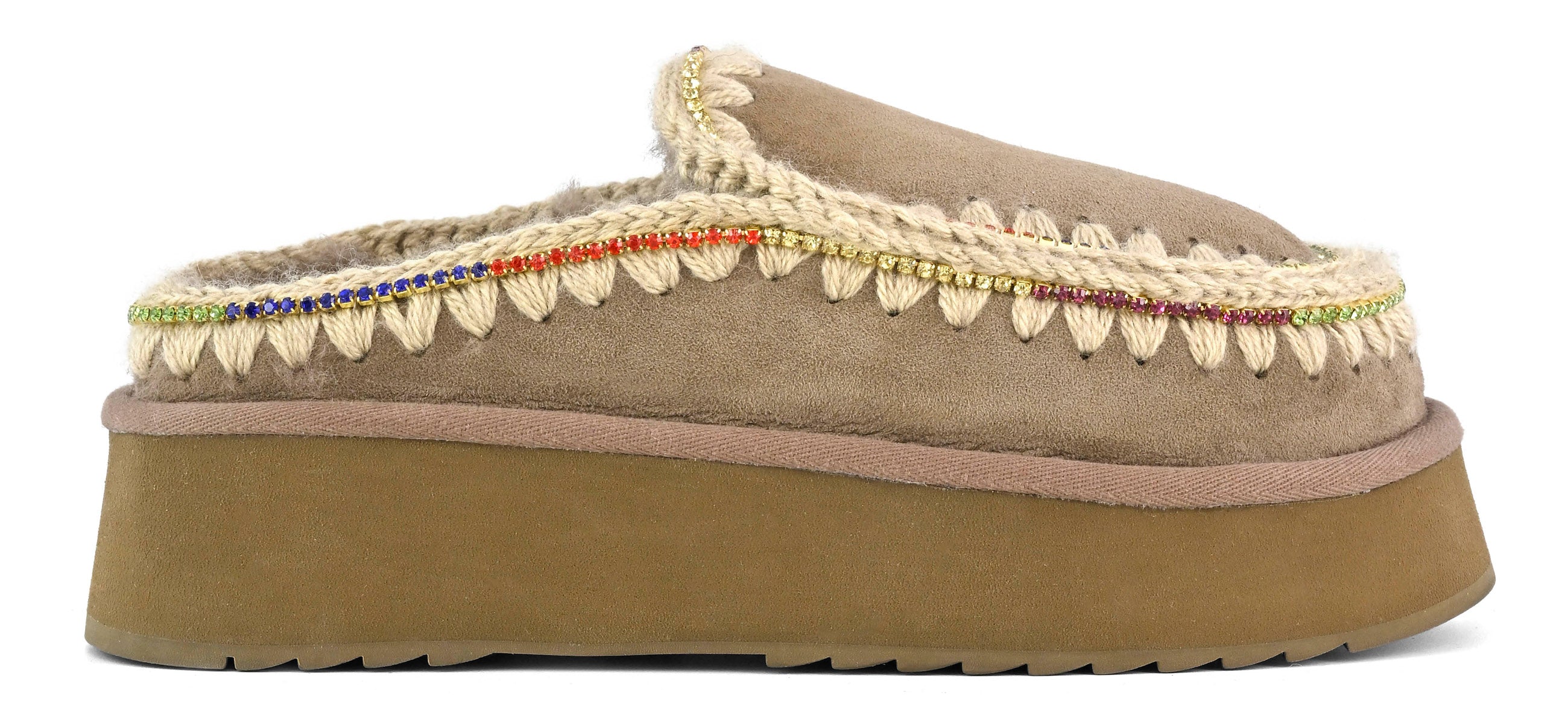 MOU Ciabatta Donna Clog Eskimo Platform Rhinestones-Elephant Grey