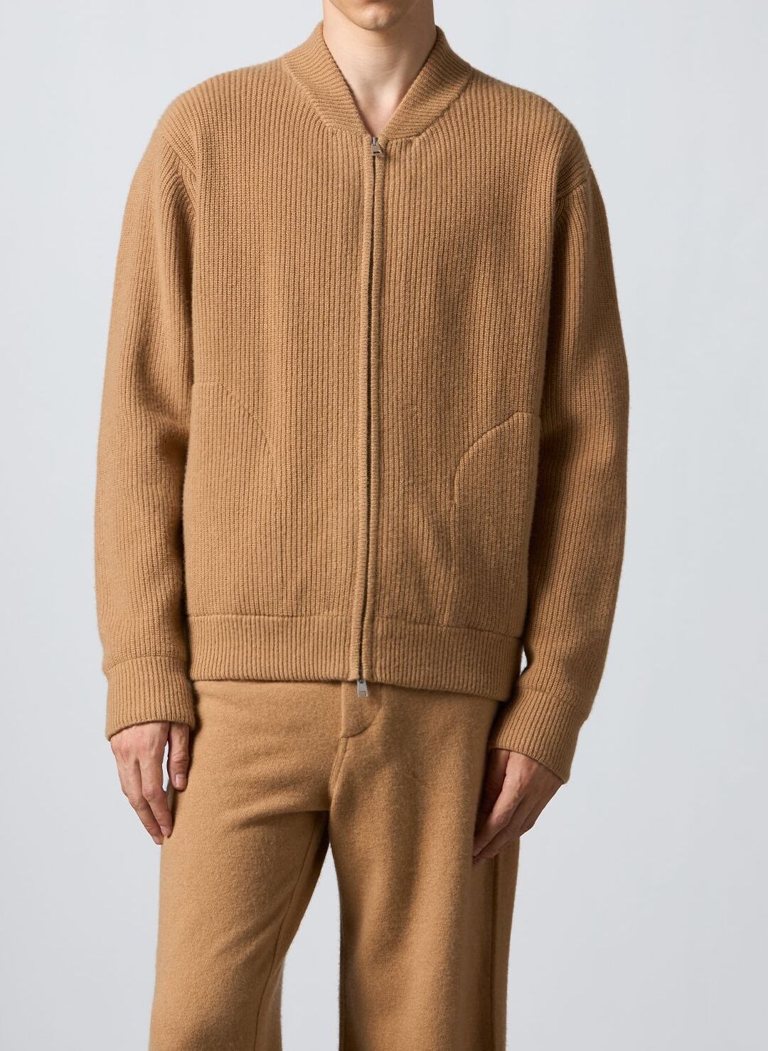 ROBERTO COLLINA Cardigan Uomo Bomber Merino-Cammello