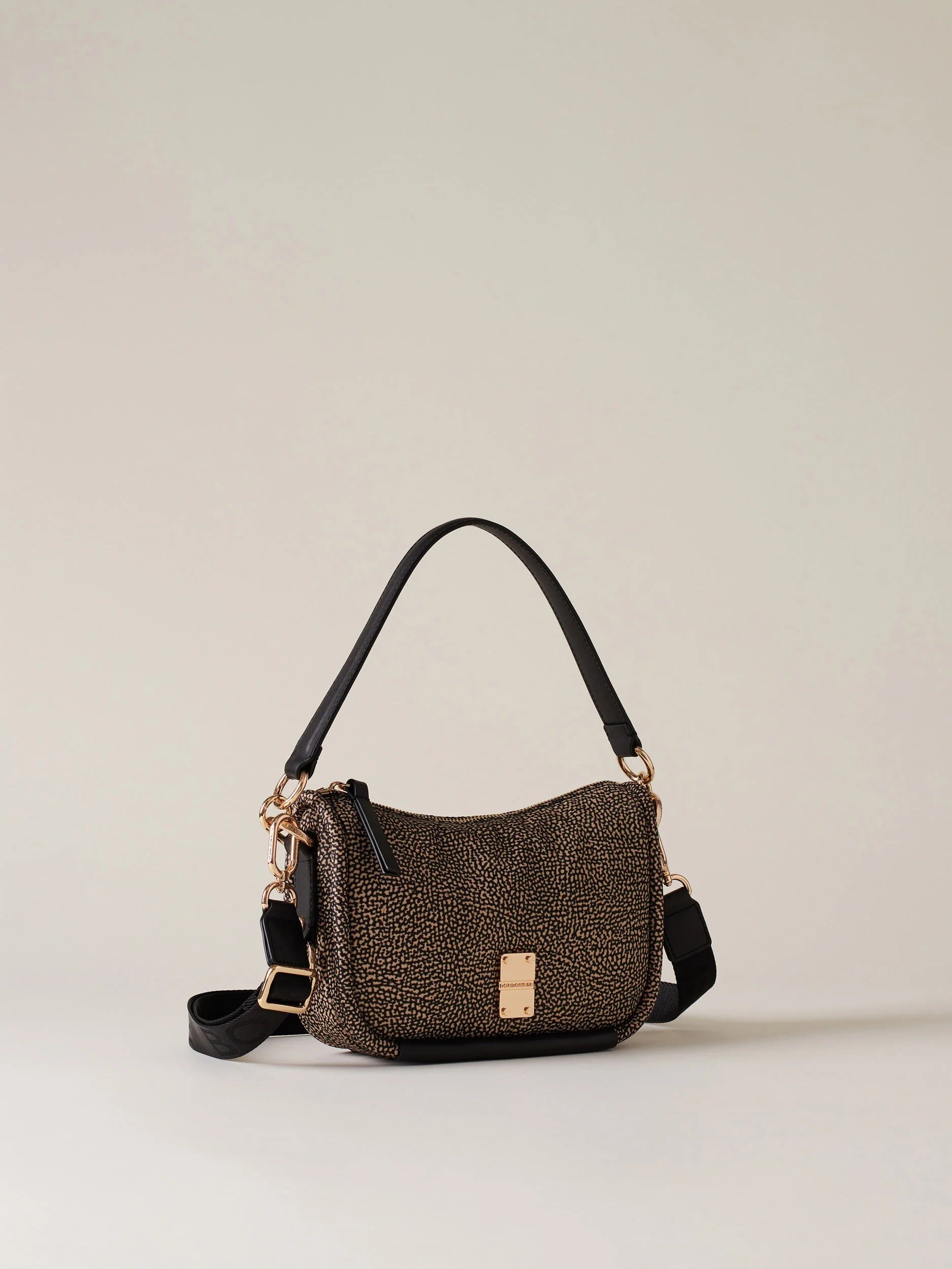 BORBONESE BORSA CAHIER HOBO SMALL-Naturale Nero