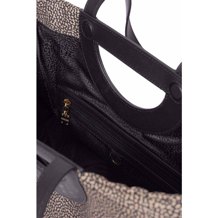 BORBONESE Borsa Bouche Shopper Medium-Naturale Nero