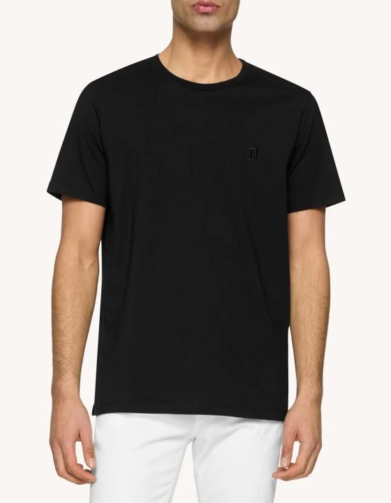 DONDUP T-Shirt Uomo Jersey Mini Logo Ricamato-Nero