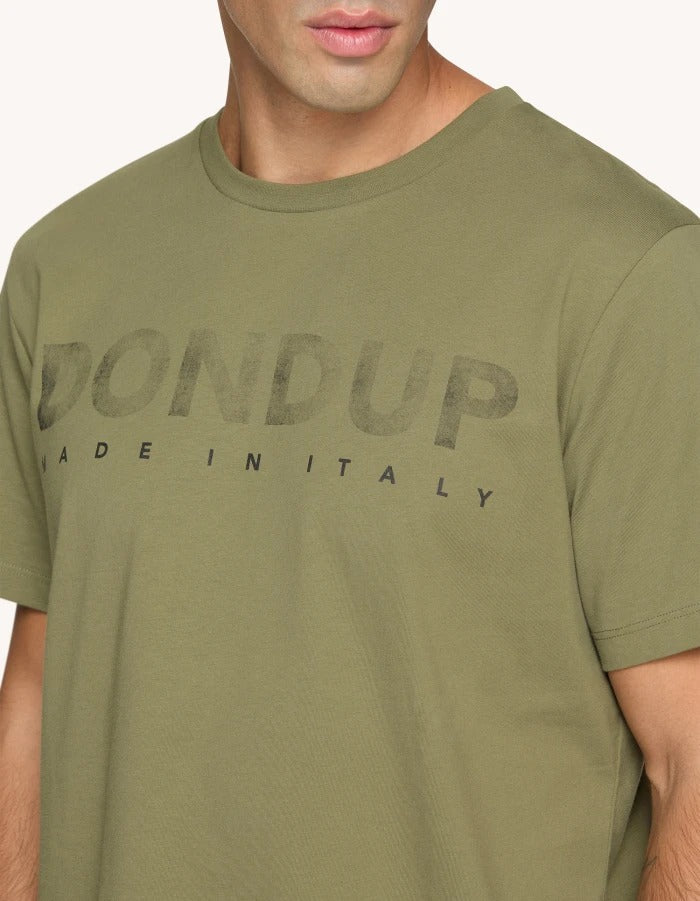 DONDUP T-Shirt Uomo Jersey Maxi Logo-Verde Militare