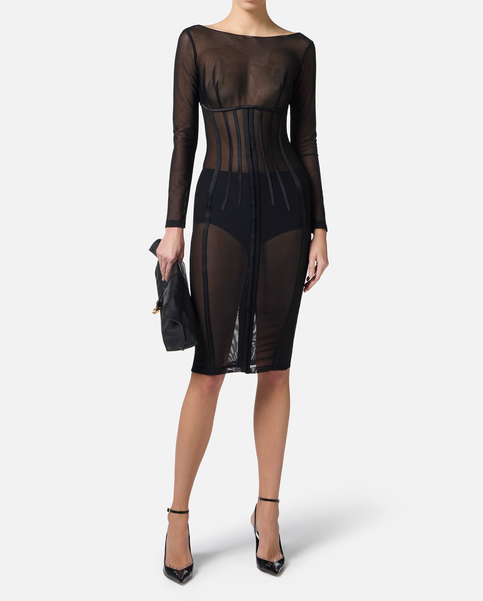 ELISABETTA FRANCHI Abito Midi Bustier Tulle-Nero