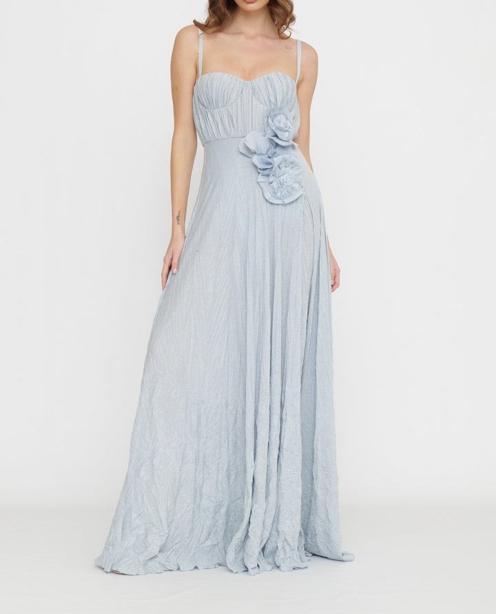 ELISABETTA FRANCHI Abito Red Carpet Jersey Lurex Fiore-Sky Blue