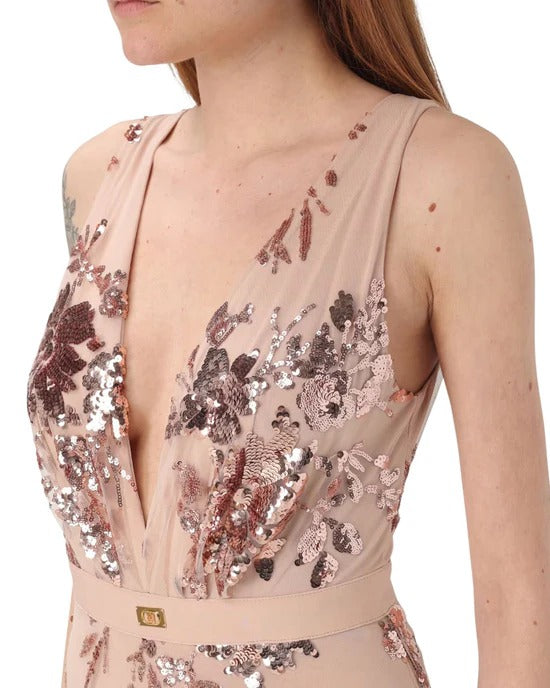 ELISABETTA FRANCHI Abito Red Carpet Paillettes-Rosa Baby