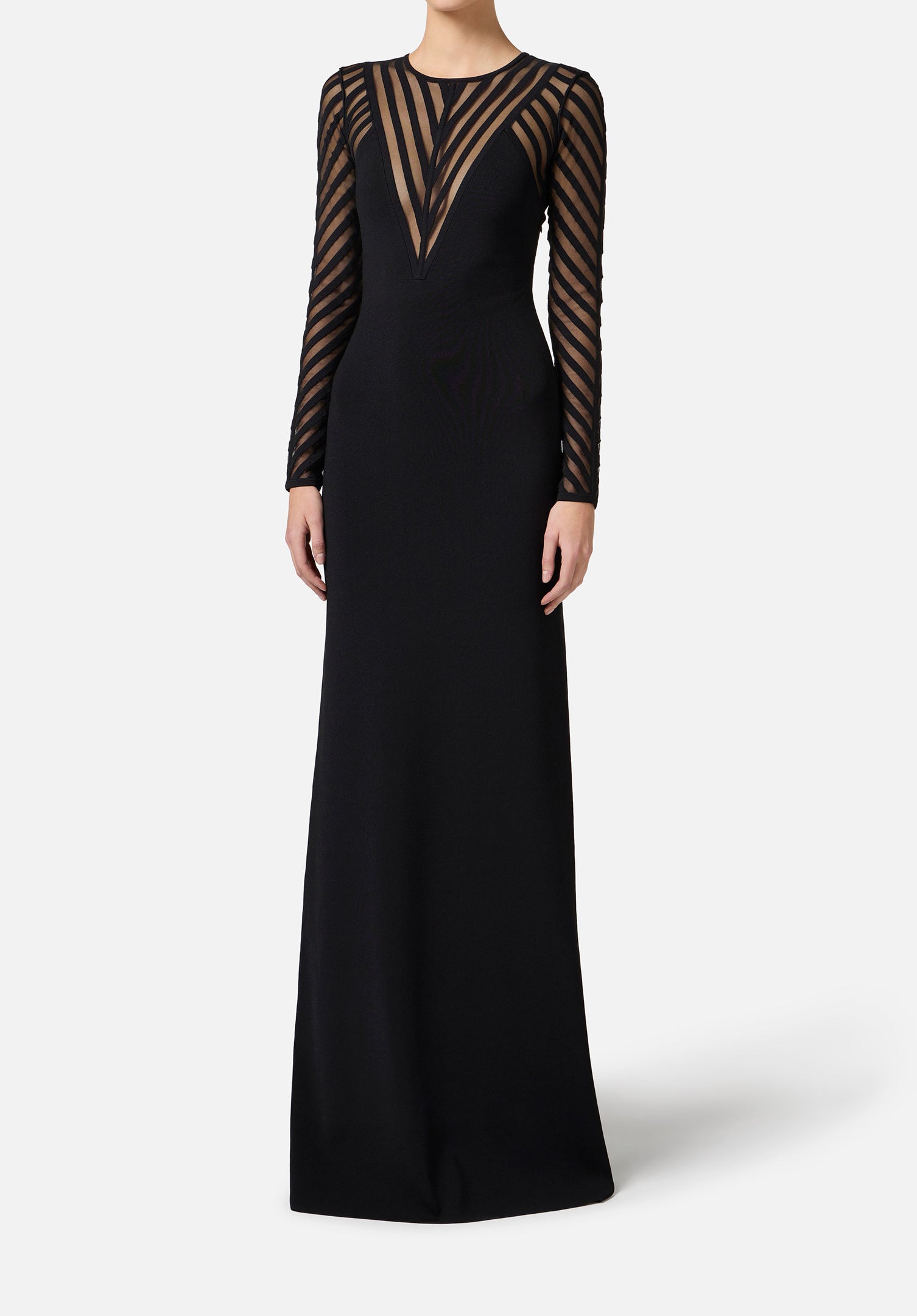 ELISABETTA FRANCHI Abito Red Carpet Maglia Trasparenze-Nero