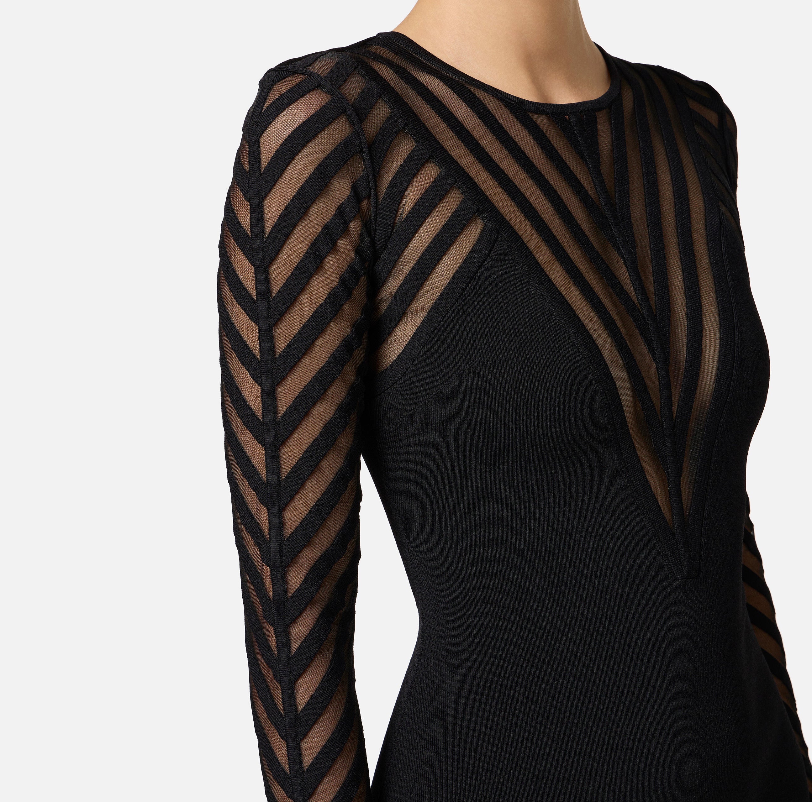 ELISABETTA FRANCHI Abito Red Carpet Maglia Trasparenze-Nero