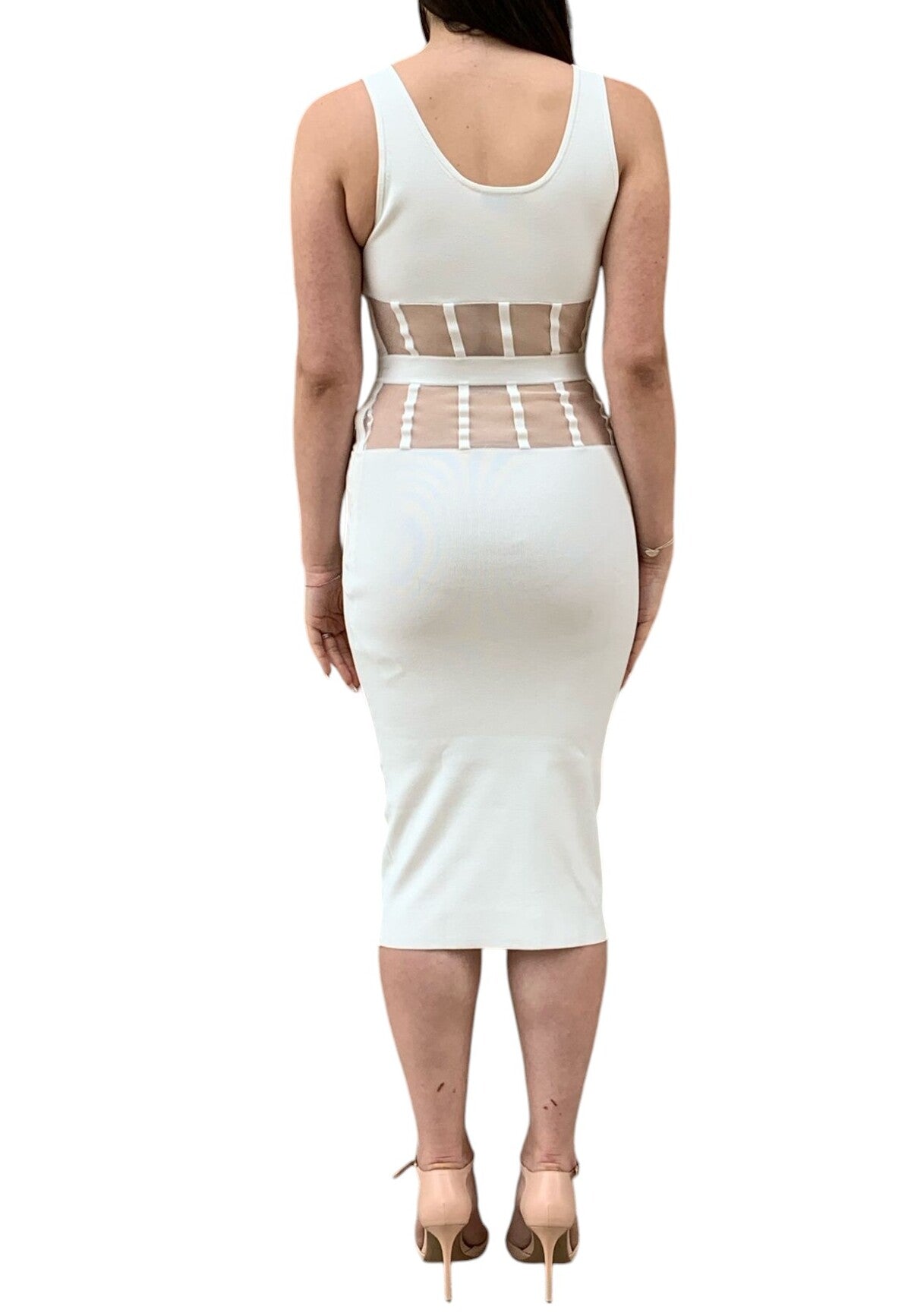 ELISABETTA FRANCHI Abito Midi Maglia Corsetto-Avorio