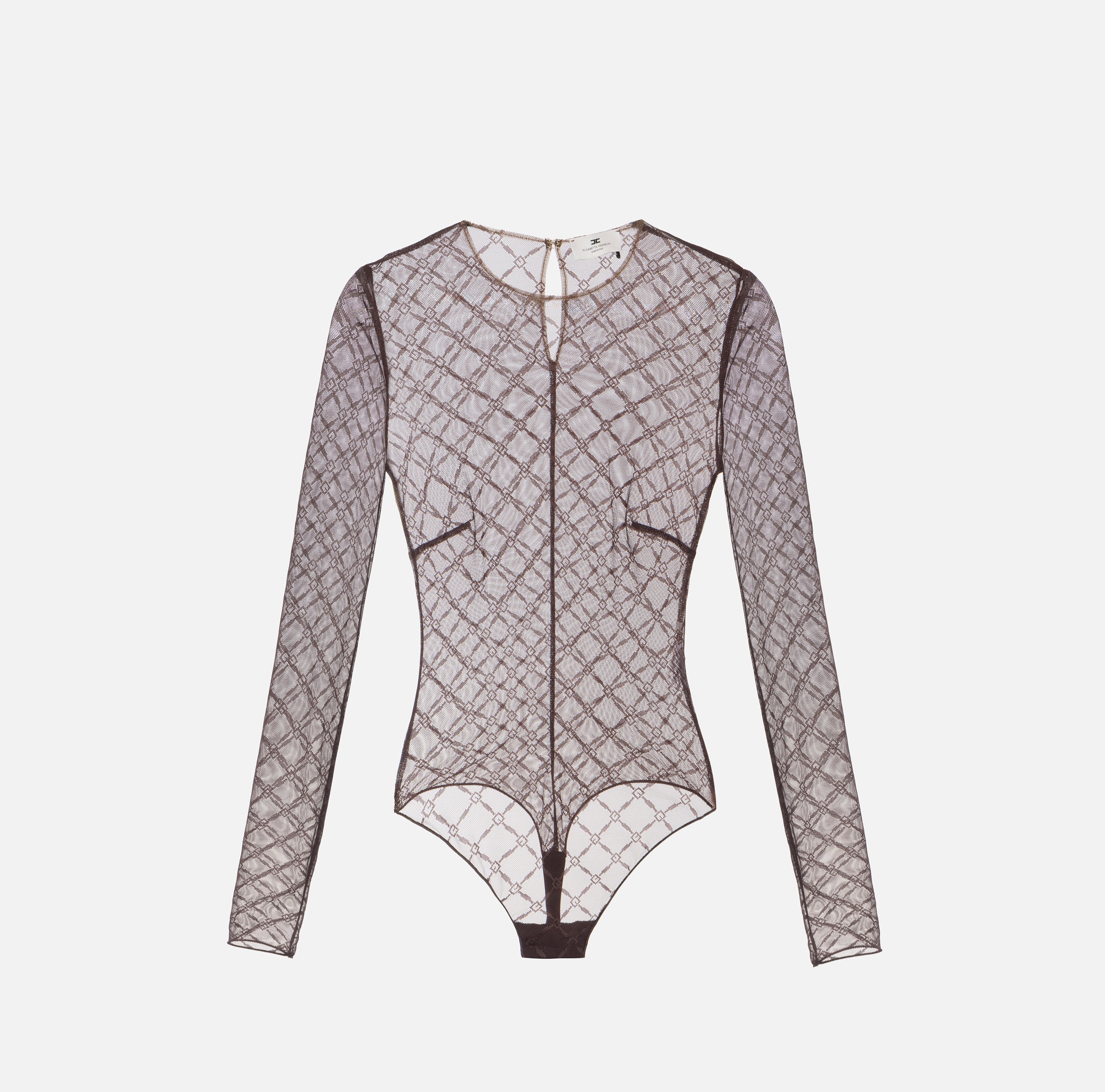 ELISABETTA FRANCHI Body Tulle Jacquard Logo-Cacao