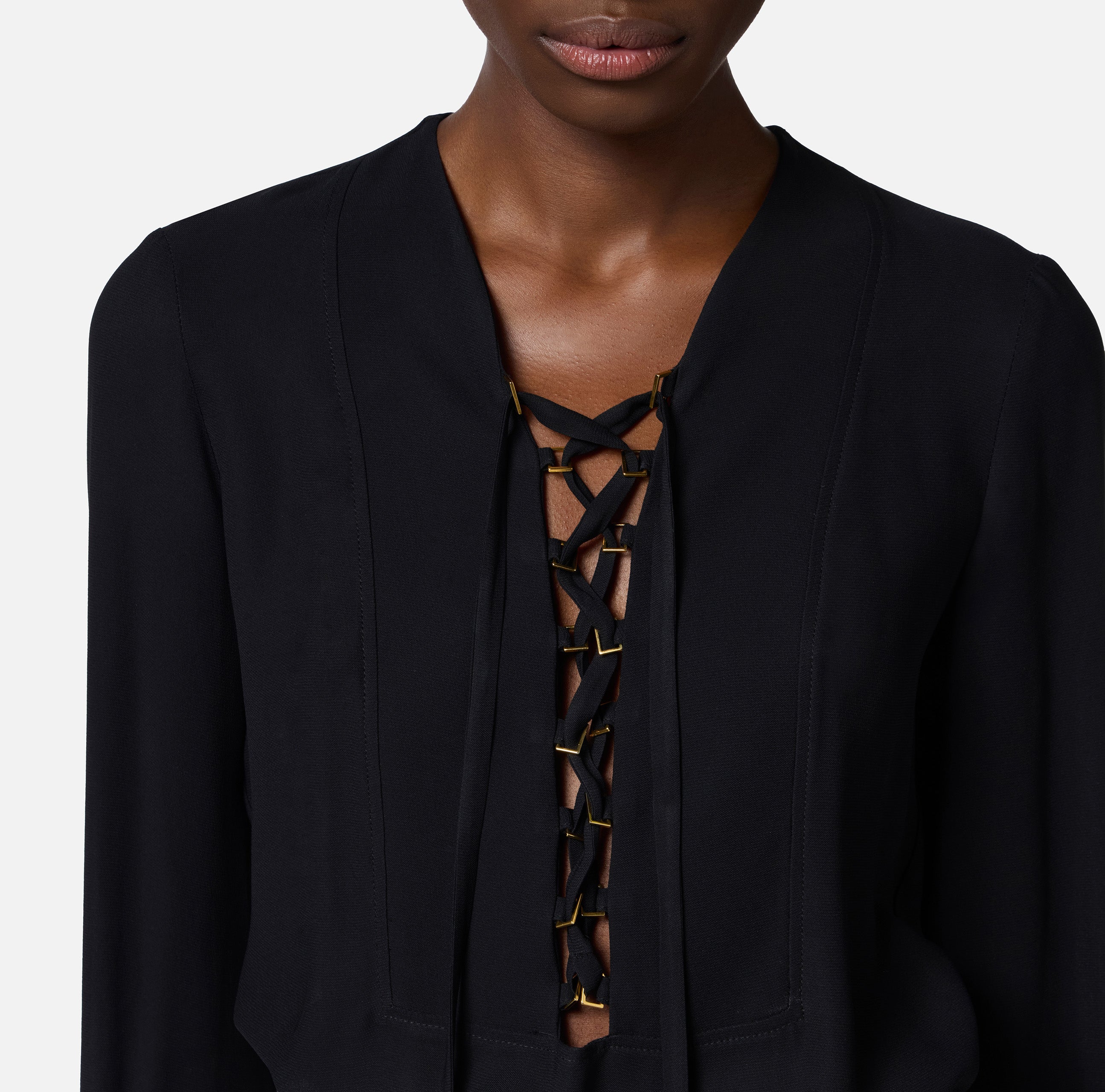 ELISABETTA FRANCHI Blusa Georgette Lacci-Nero
