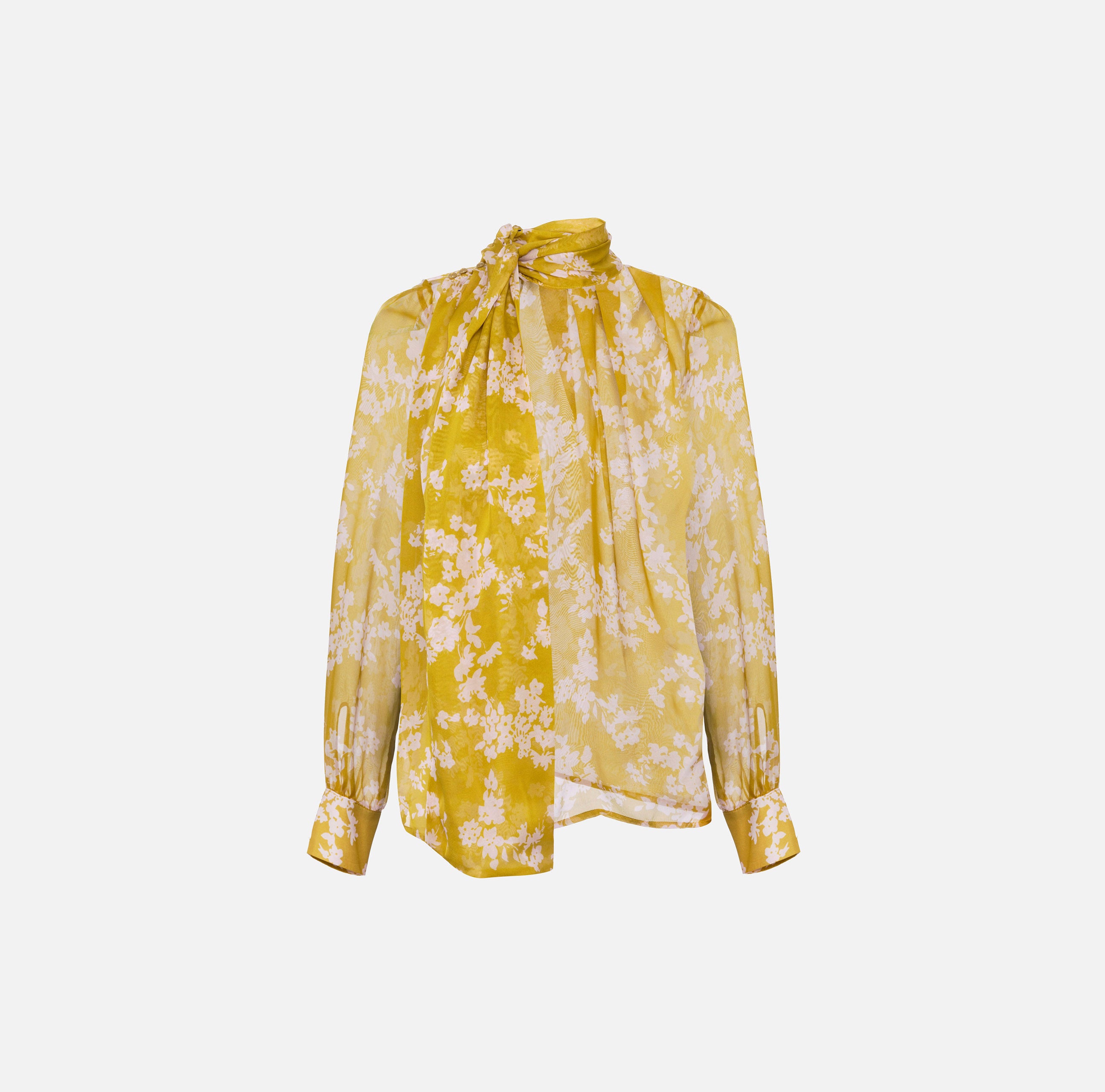 ELISABETTA FRANCHI Blusa Voile Seta Floreale-Curry Quarzo