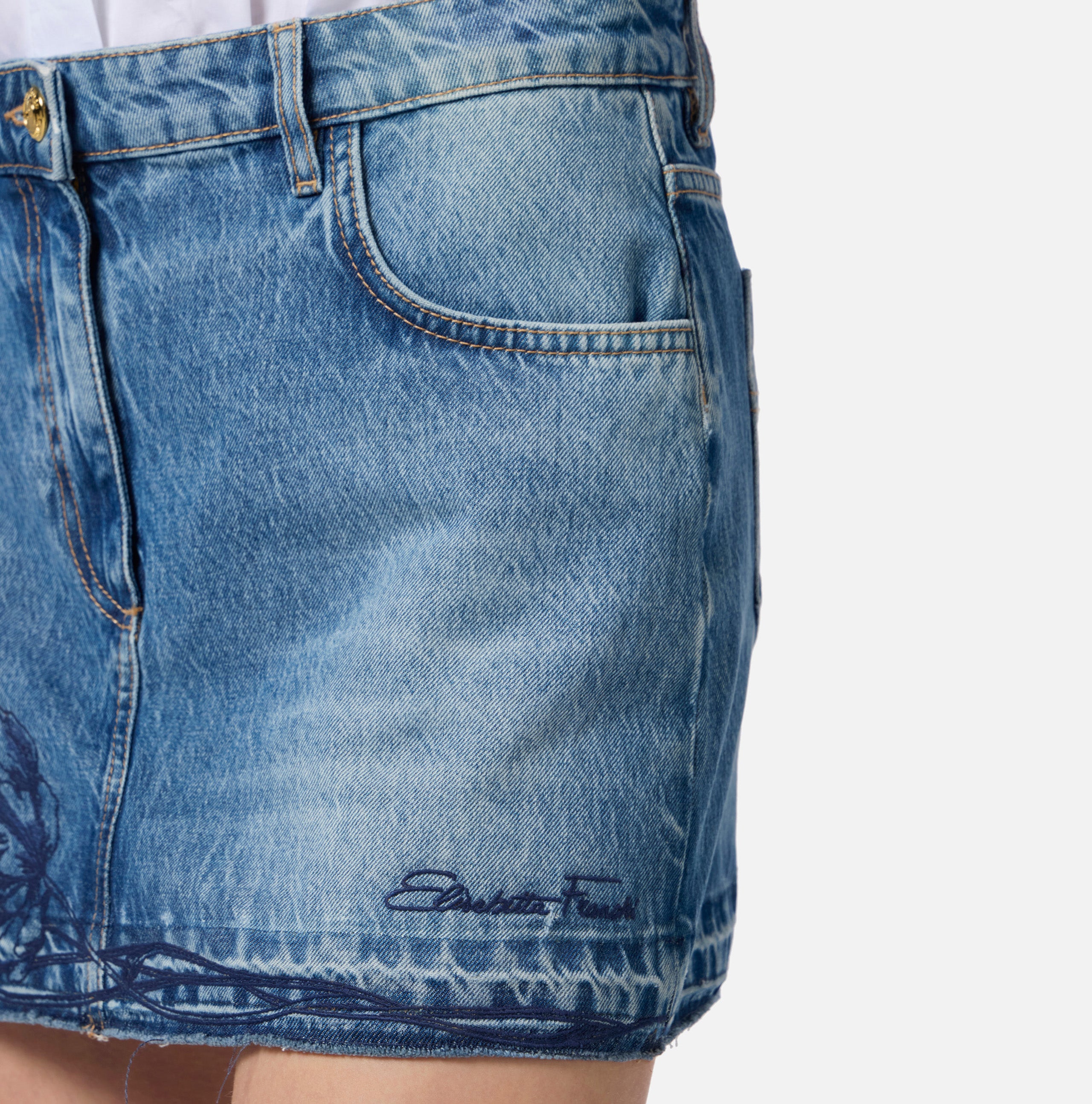 ELISABETTA FRANCHI Minigonna Jeans Fiori-Blue Denim