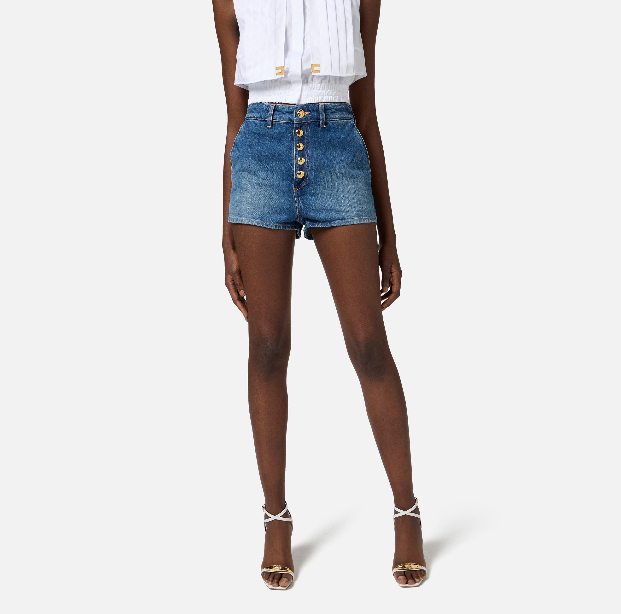 ELISABETTA FRANCHI Shorts Jeans Bottoni-Blue Denim