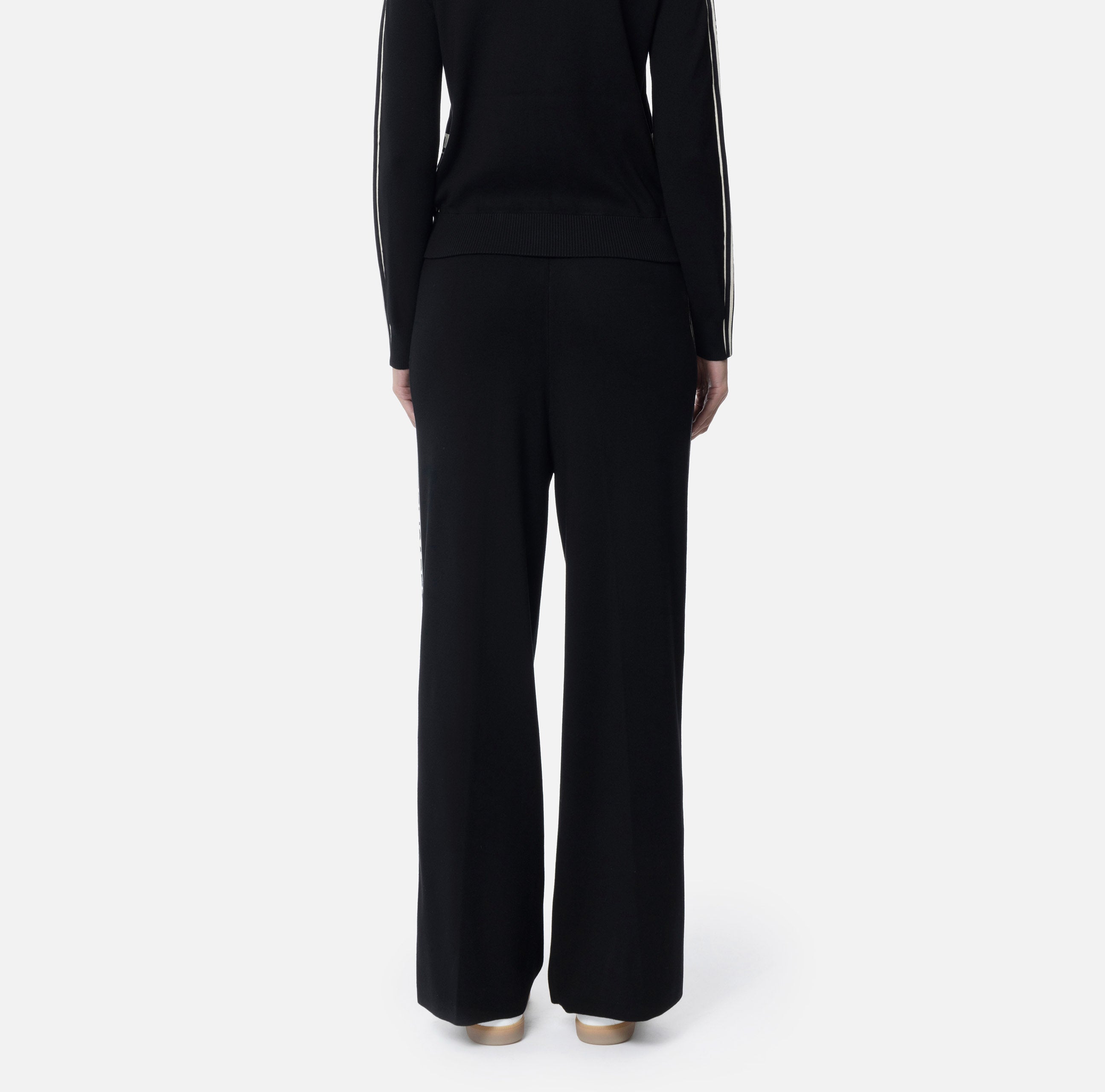 ELISABETTA FRANCHI Pantalone Palazzo Viscosa Bande Logo-Nero Burro