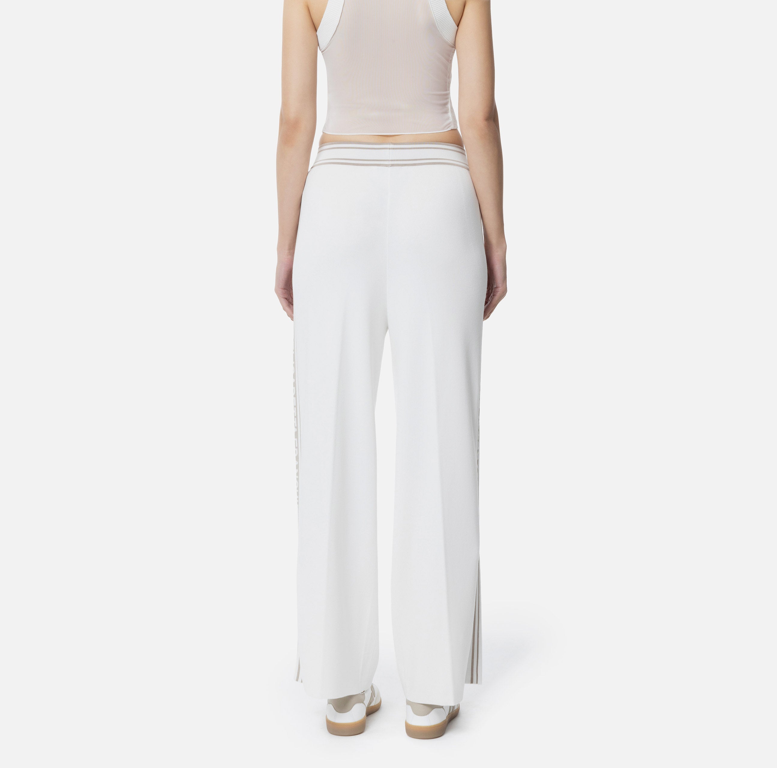 ELISABETTA FRANCHI Pantalone Palazzo Viscosa Bande Logo-Avorio Greige