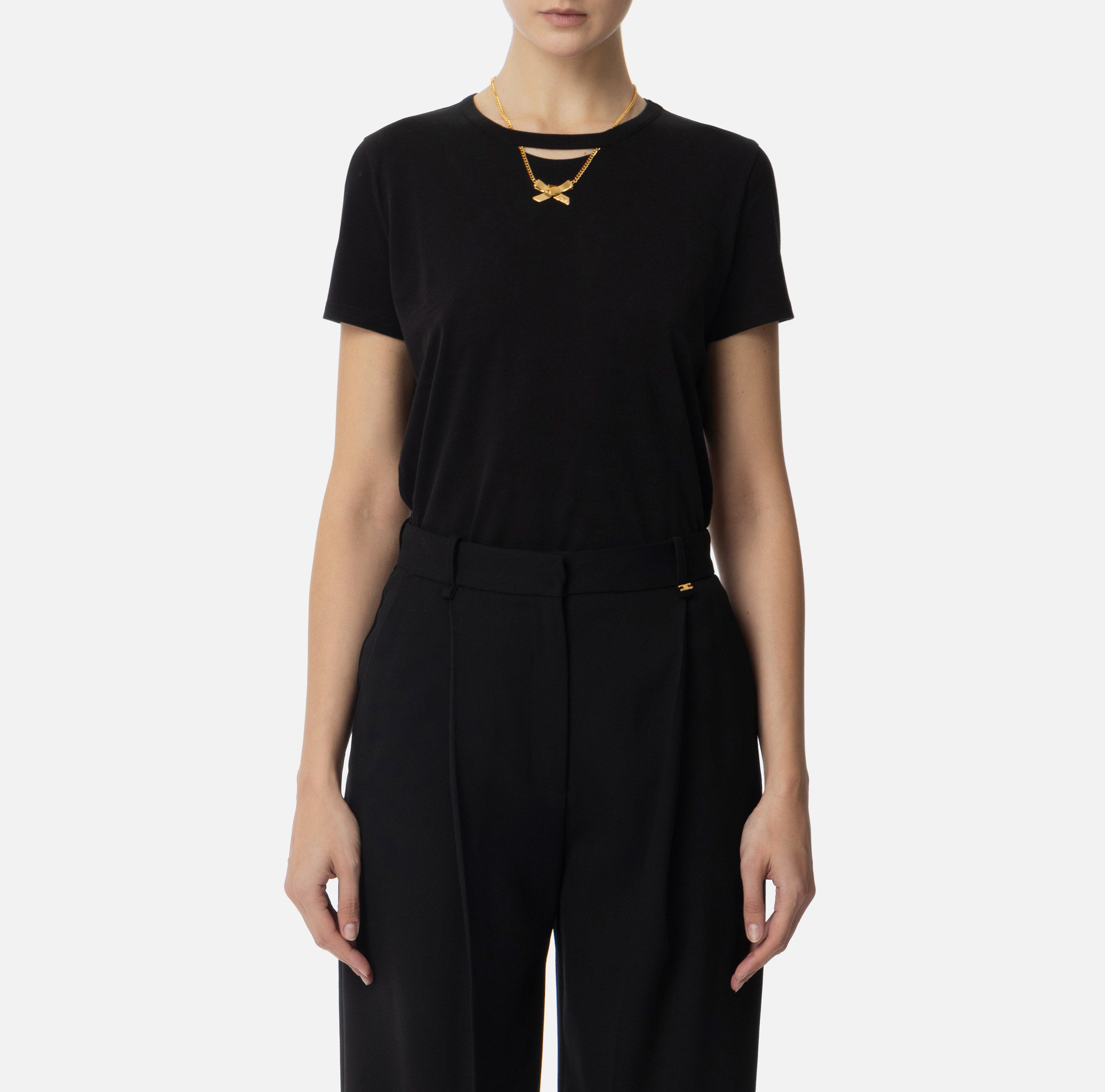 ELISABETTA FRANCHI T-Shirt Jersey Collana-Nero