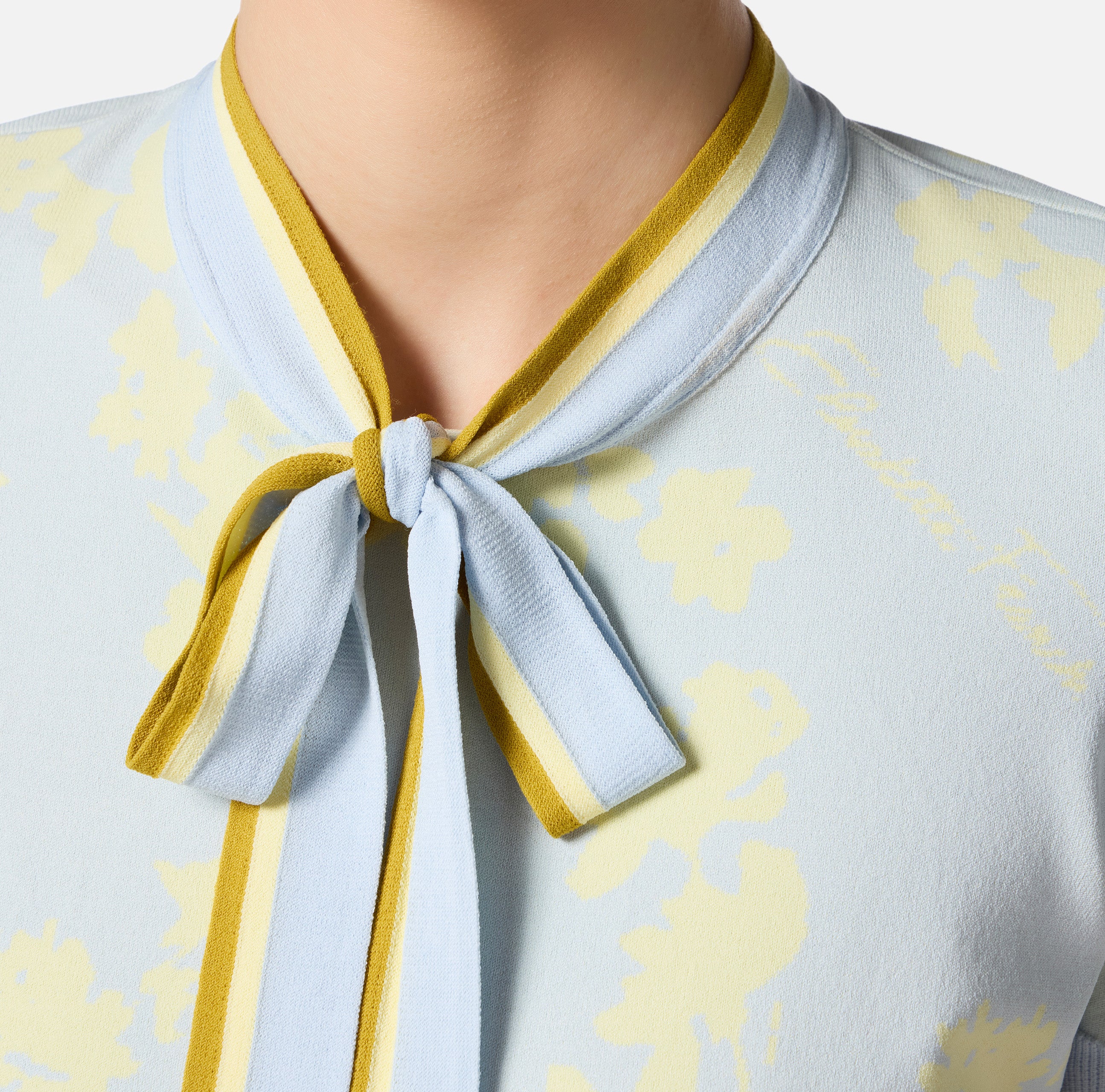 ELISABETTA FRANCHI Maglia Viscosa Jacquard Fiori-Sky Blue Lemonade