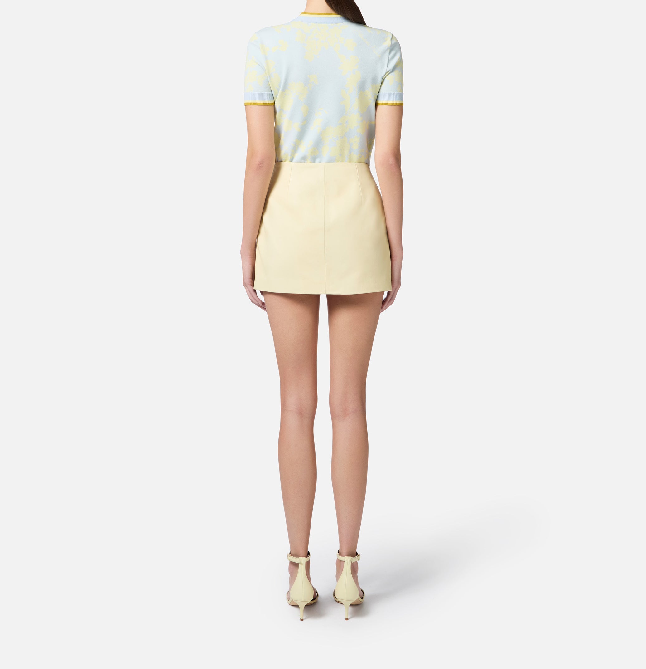 ELISABETTA FRANCHI Maglia Viscosa Jacquard Fiori-Sky Blue Lemonade