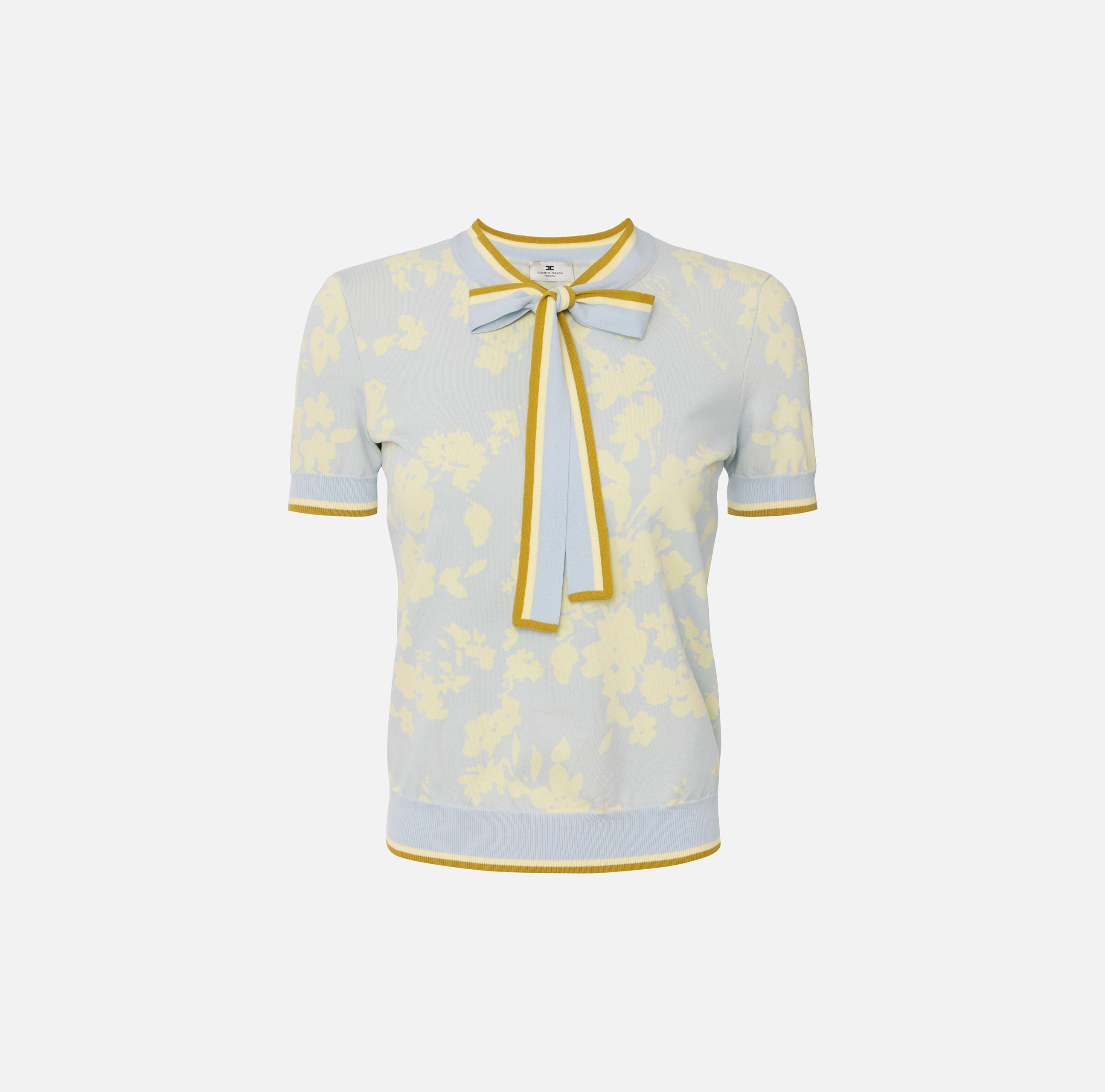 ELISABETTA FRANCHI Maglia Viscosa Jacquard Fiori-Sky Blue Lemonade