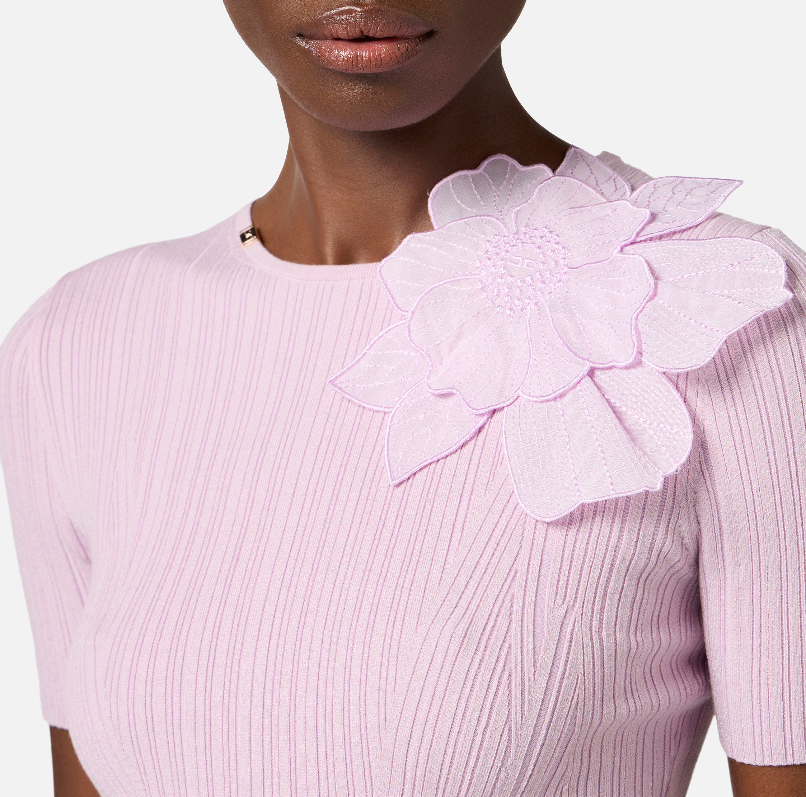 ELISABETTA FRANCHI Maglia Lyocell Seta Fiore-Quarzo