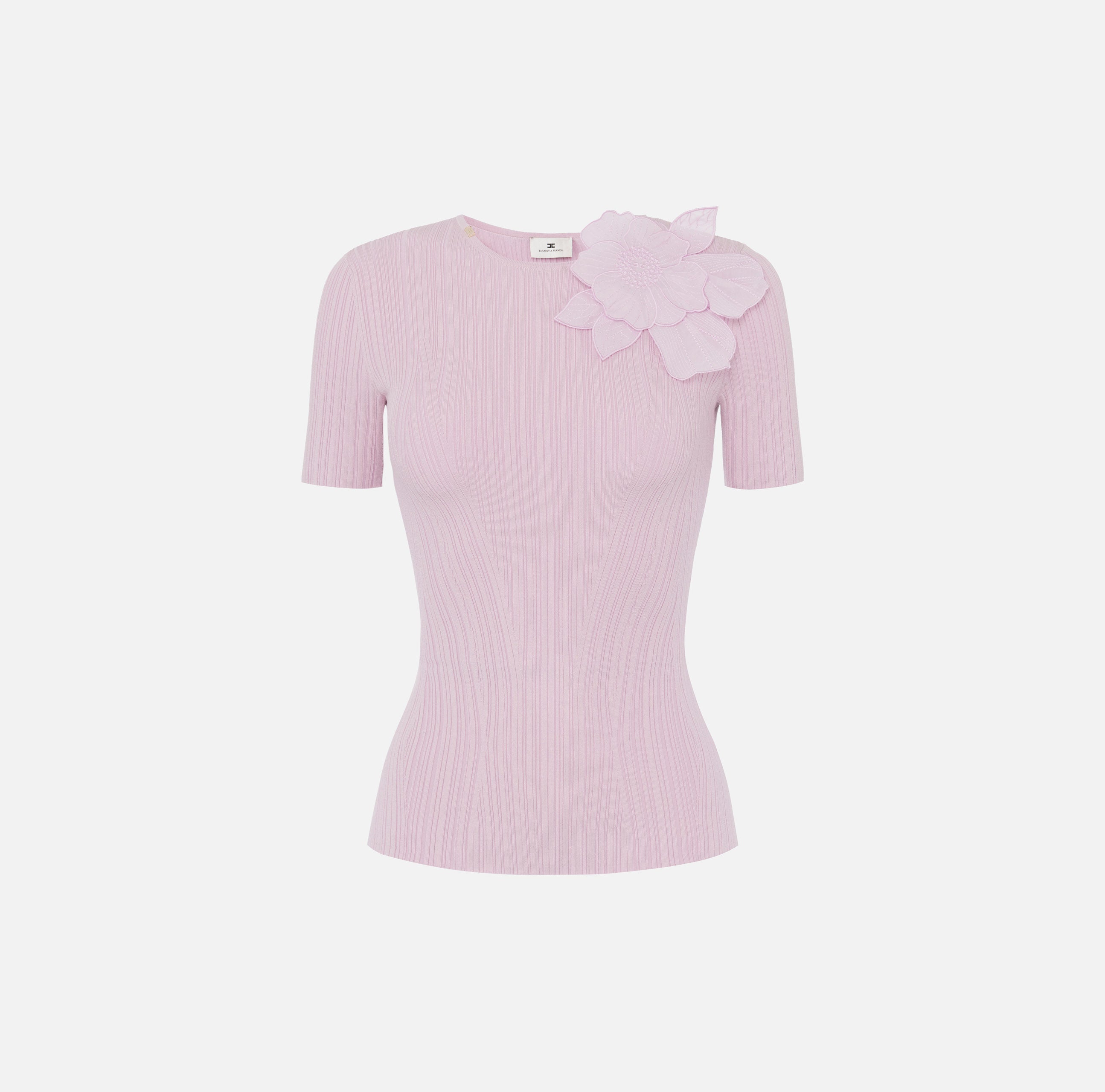 ELISABETTA FRANCHI Maglia Lyocell Seta Fiore-Quarzo