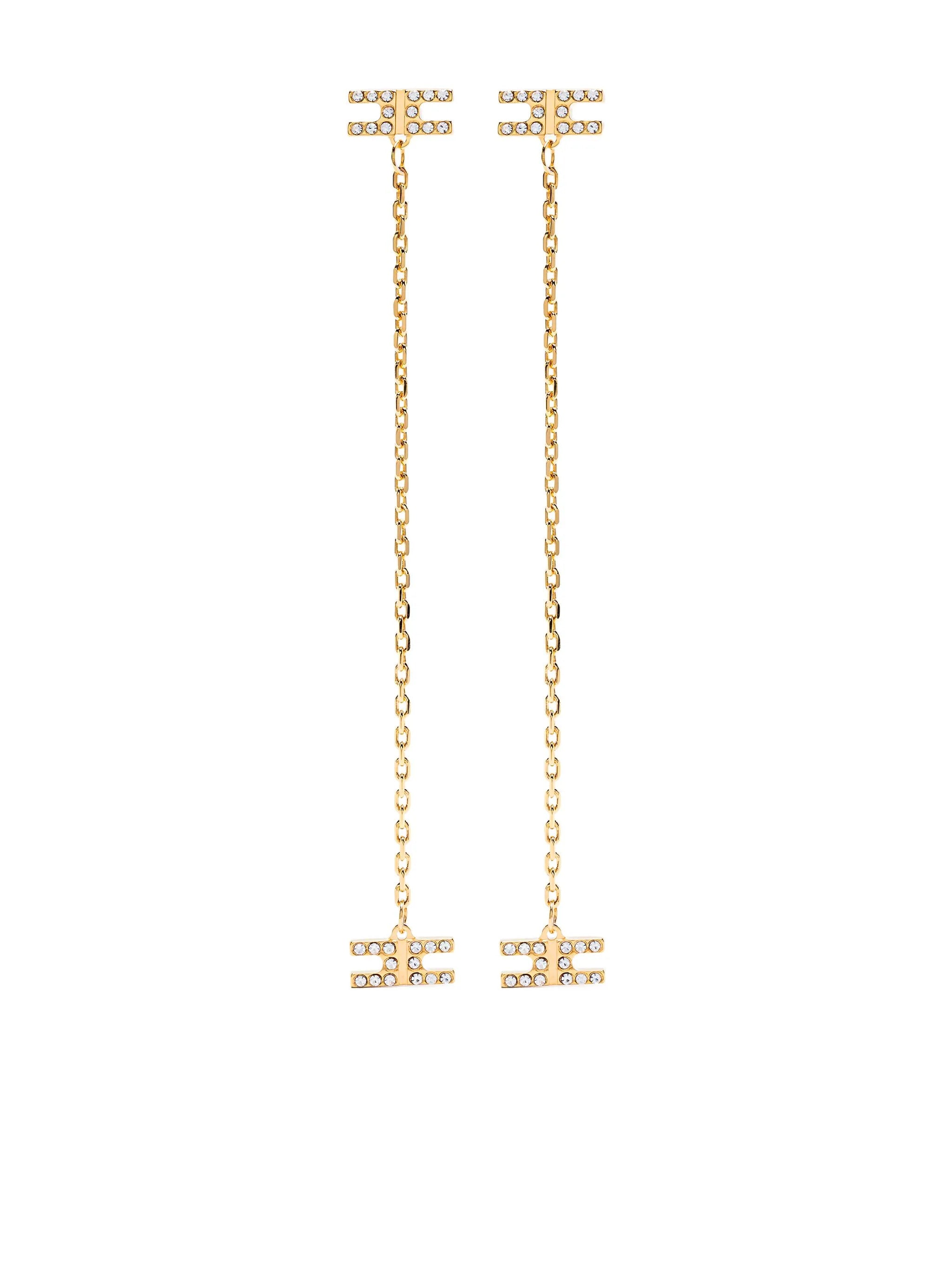 ELISABETTA FRANCHI Orecchini Ottone Pendenti Logo Strass-Oro Giallo