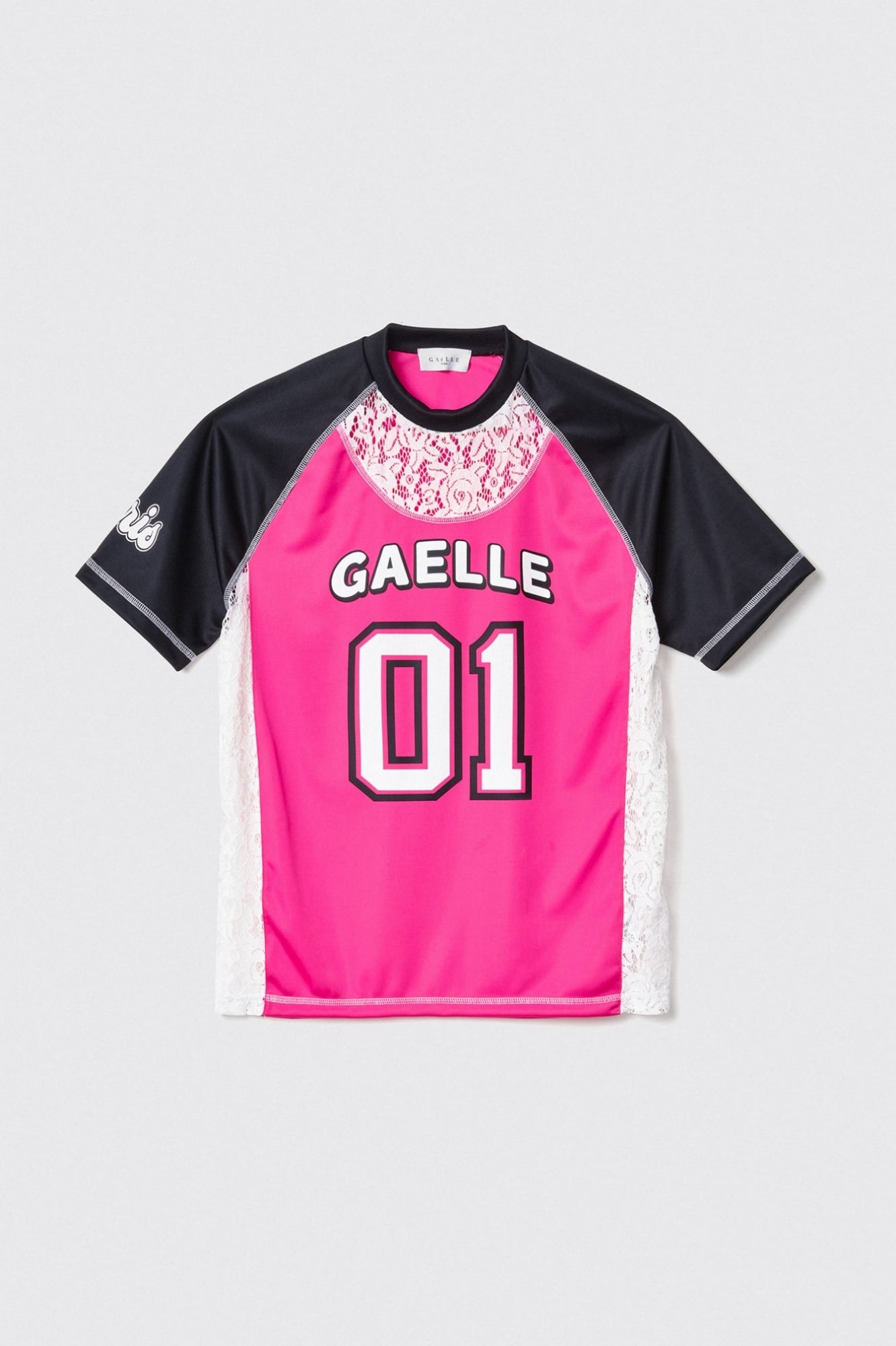 GAELLE PARIS T-Shirt Donna Inserto Pizzo-Rosa Nero