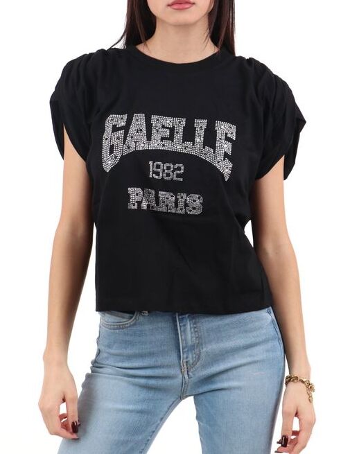 GAELLE PARIS T-Shirt Donna Logo Strass-Nero