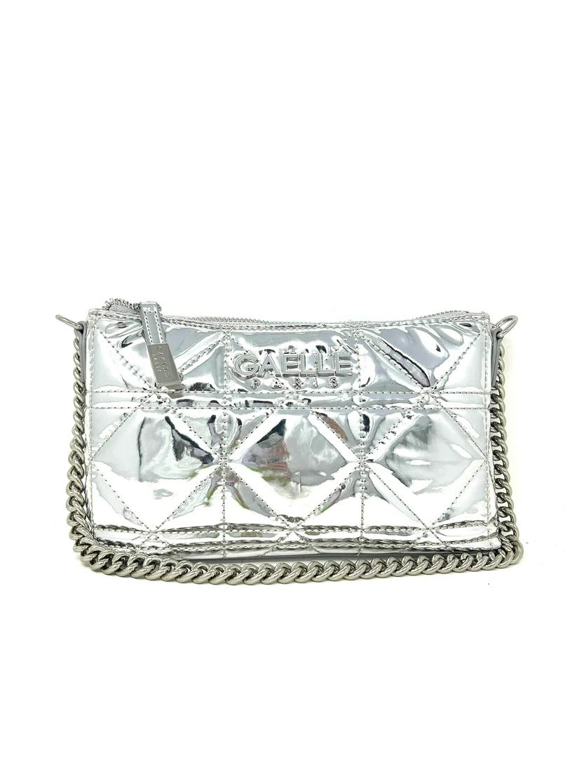 GAELLE PARIS Mini Pochette Matelassè Logo Metallo-Argento