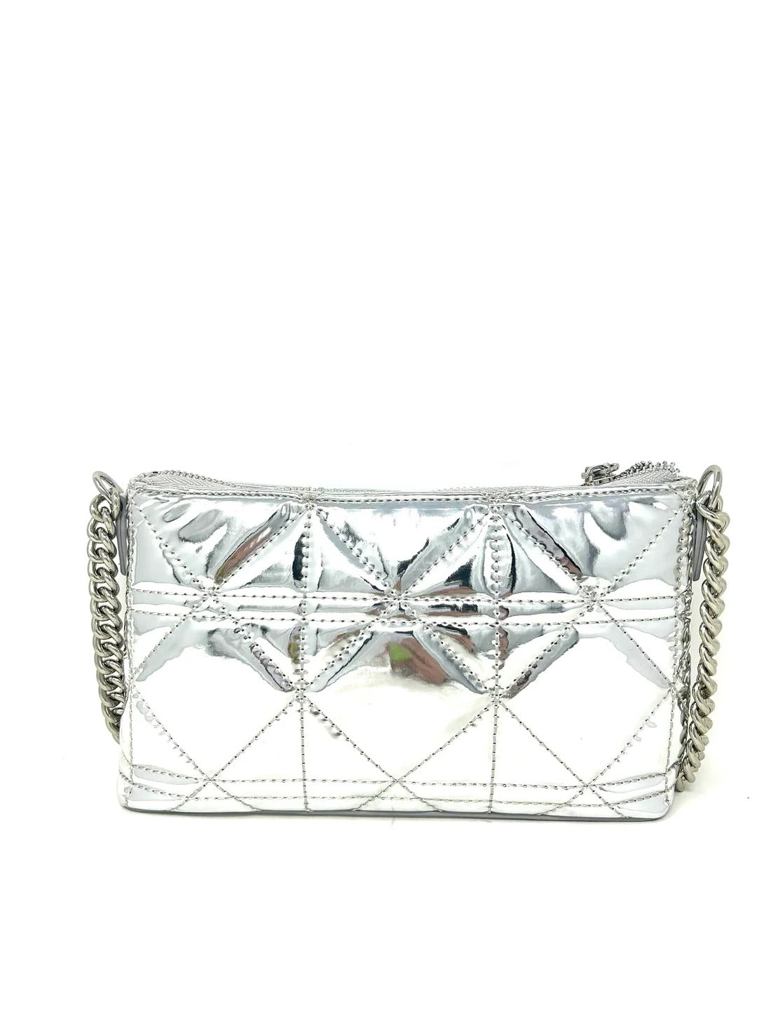GAELLE PARIS Mini Pochette Matelassè Logo Metallo-Argento