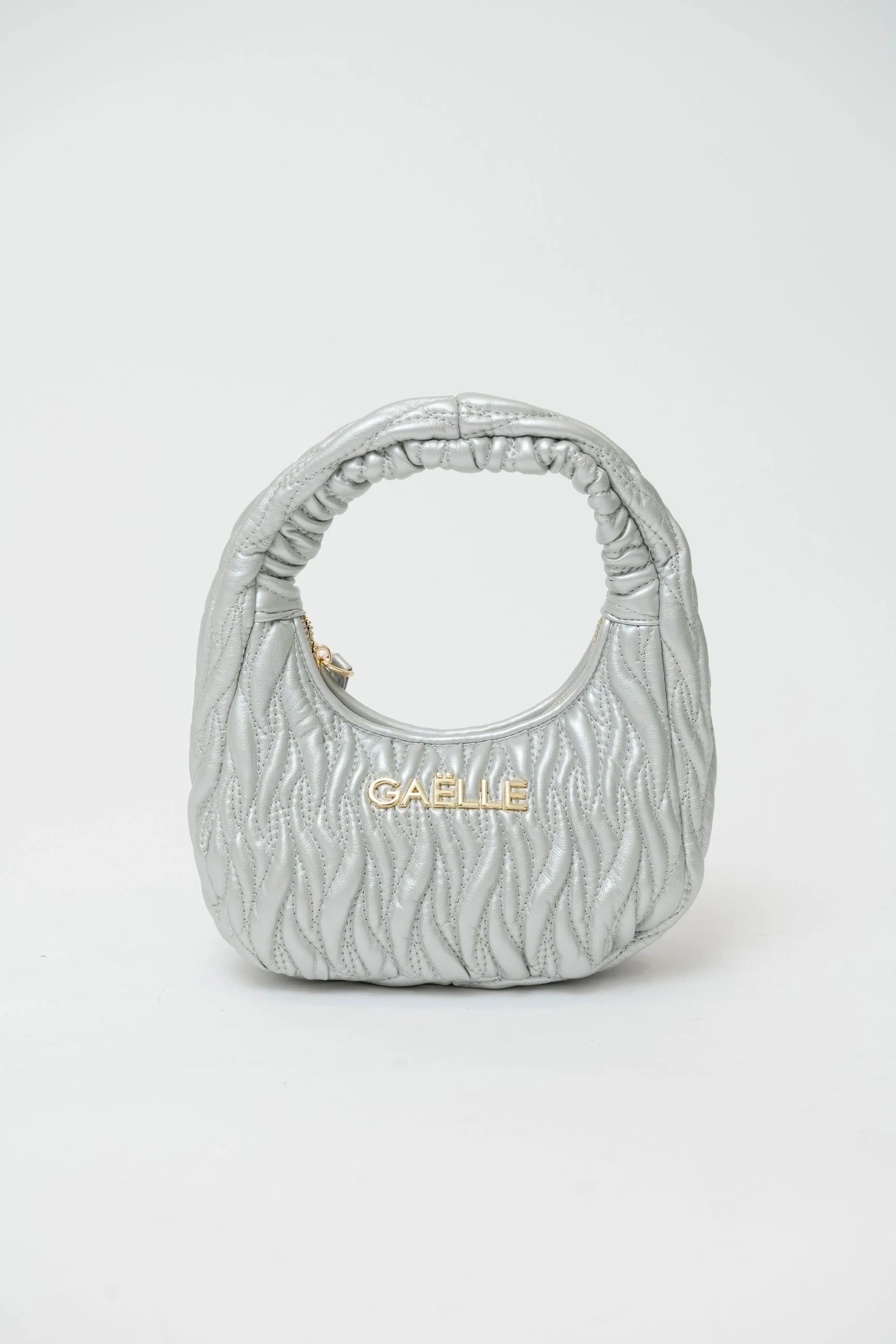 GAELLE PARIS Borsa Mini Hobo Plissè Logo Metallo-Grigio