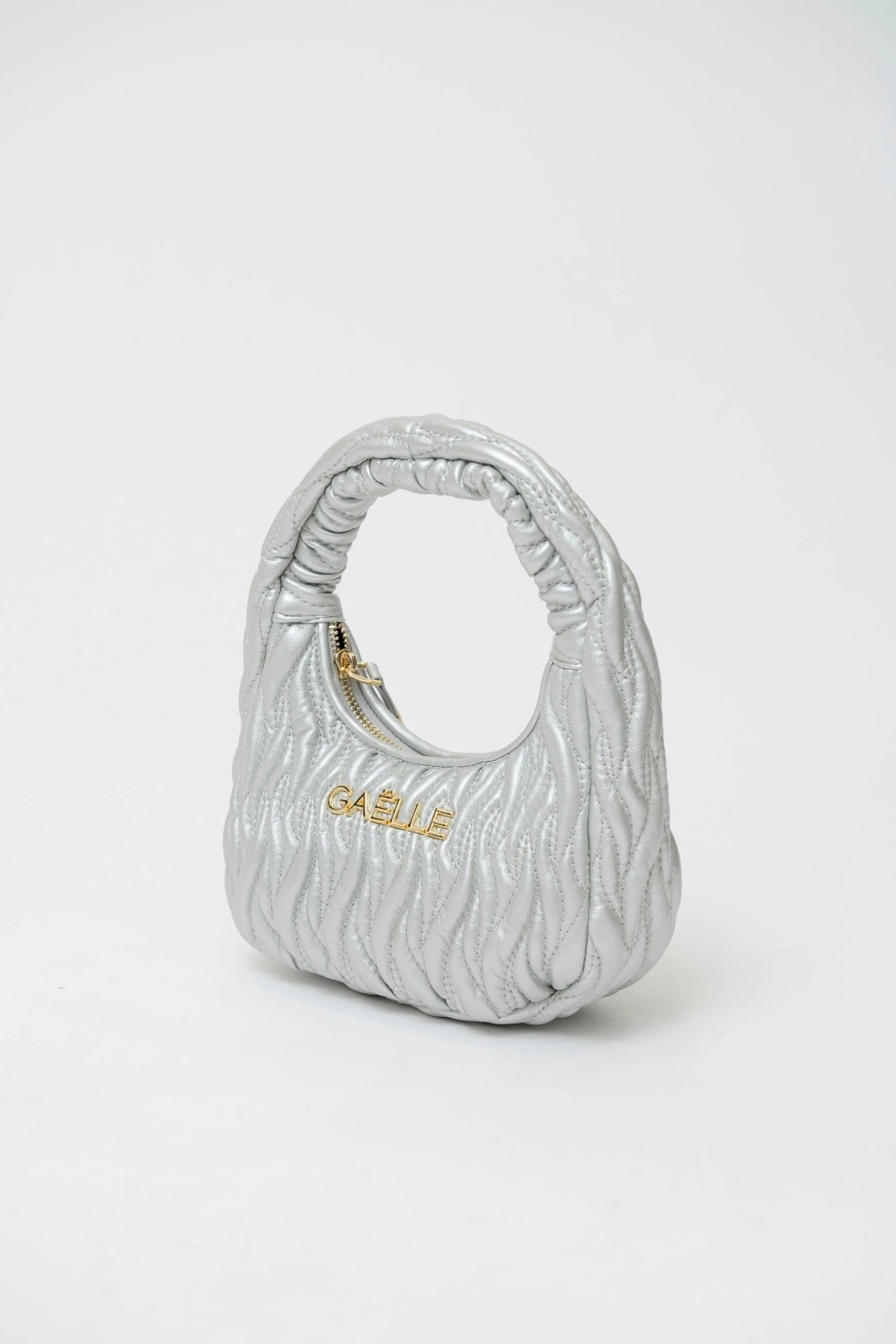 GAELLE PARIS Borsa Mini Hobo Plissè Logo Metallo-Grigio