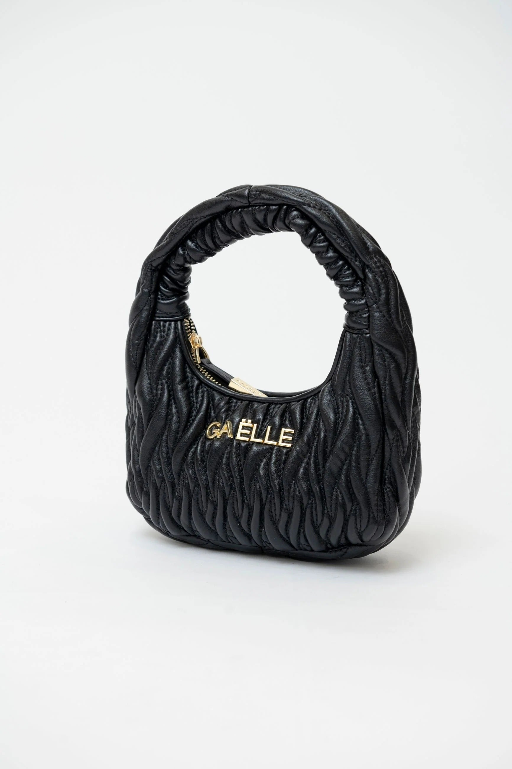 GAELLE PARIS Borsa Mini Hobo Plissè Logo Metallo-Nero
