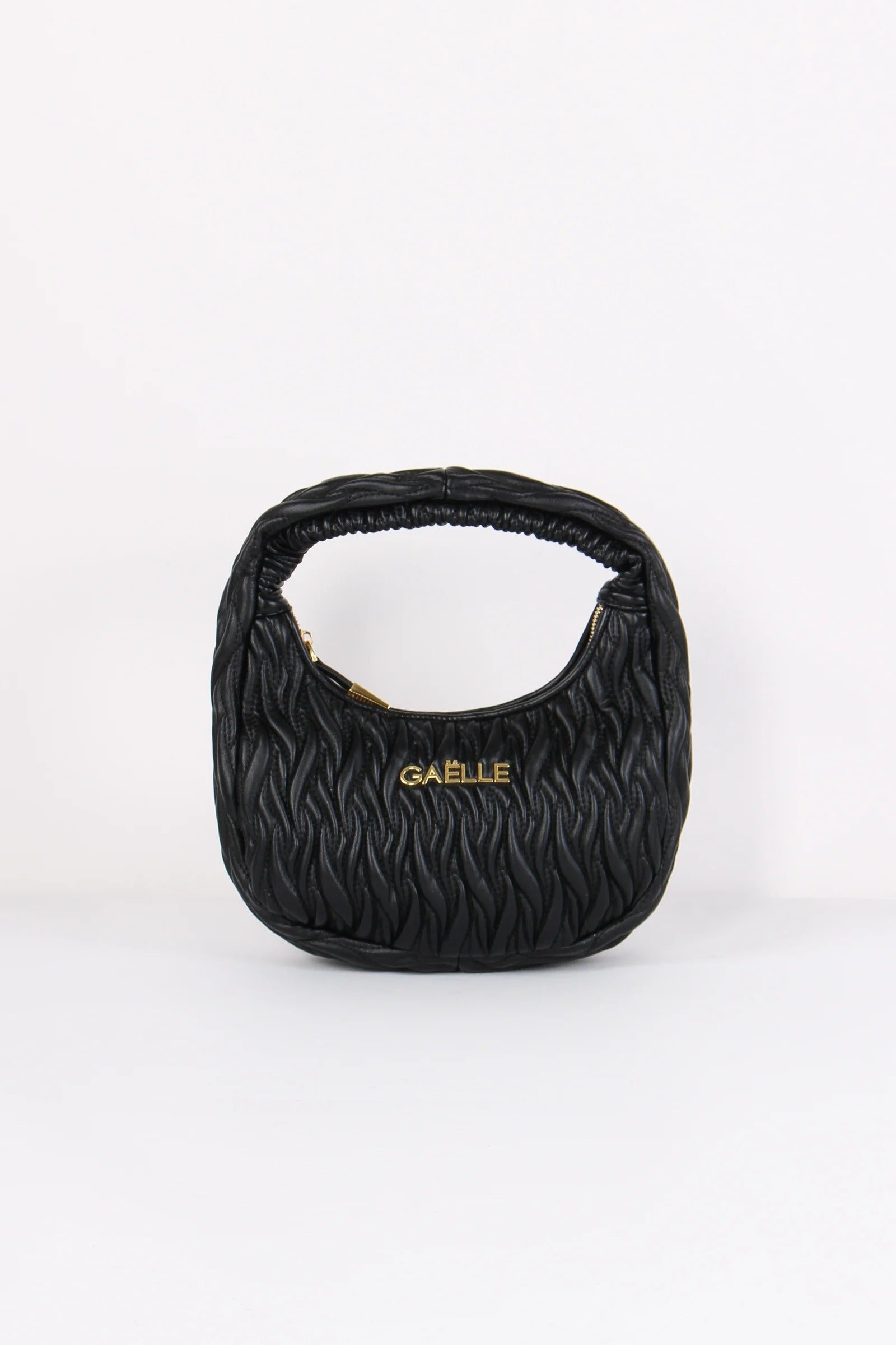 GAELLE PARIS Borsa Maxi Hobo Plissè Logo Metallo-Nero