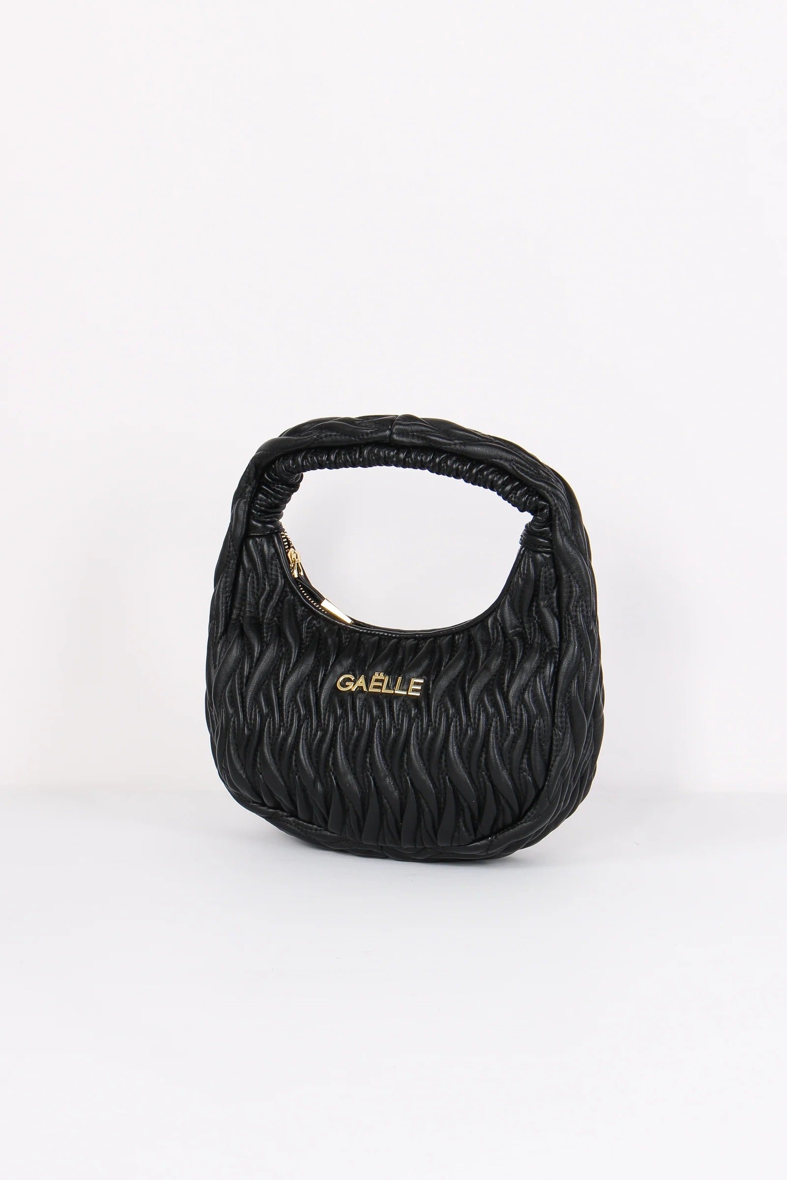 GAELLE PARIS Borsa Maxi Hobo Plissè Logo Metallo-Nero