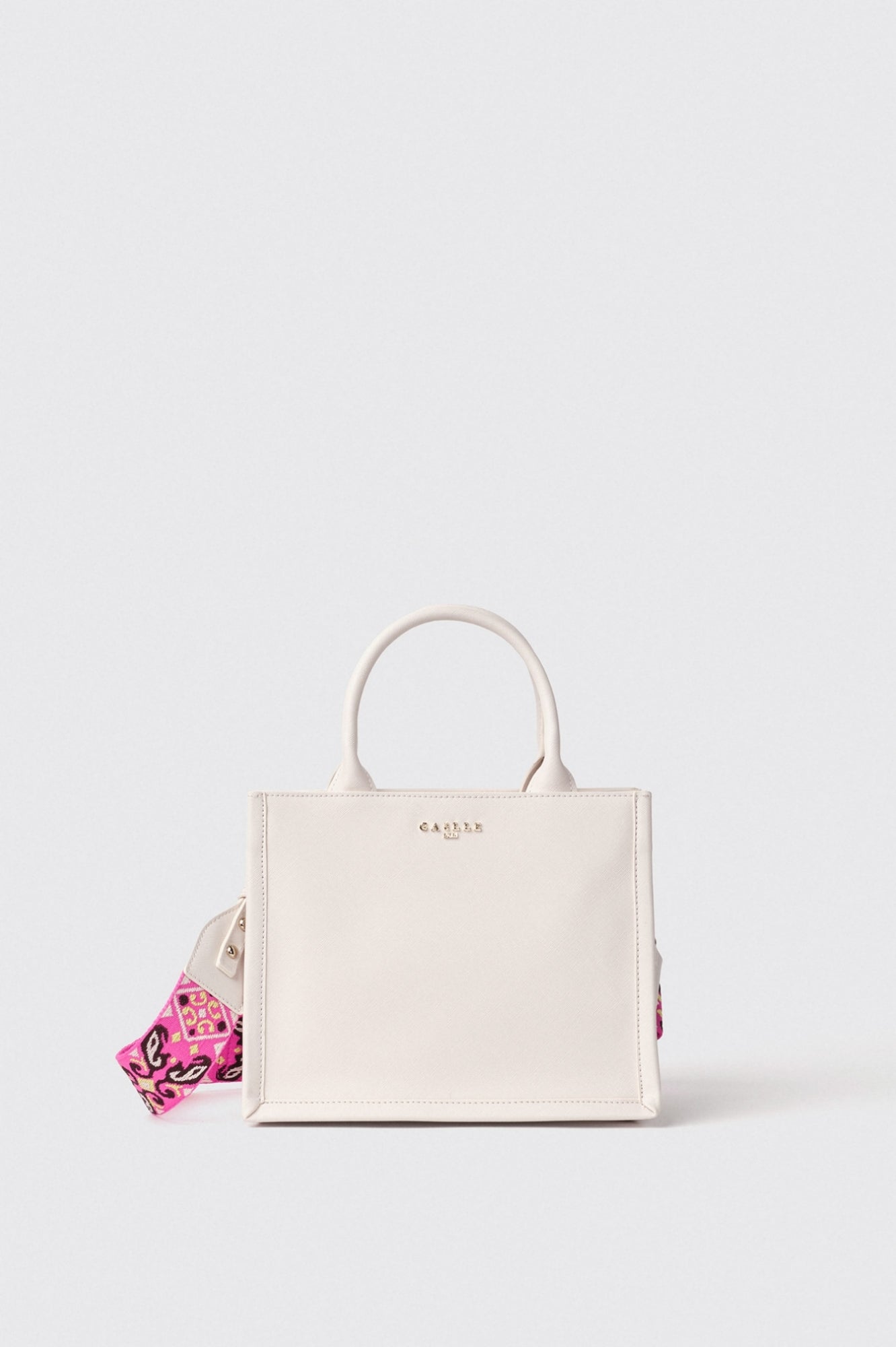 GAELLE PARIS Borsa Mini Shopper Logo Metallo Tracolla Jacquard-Bianco