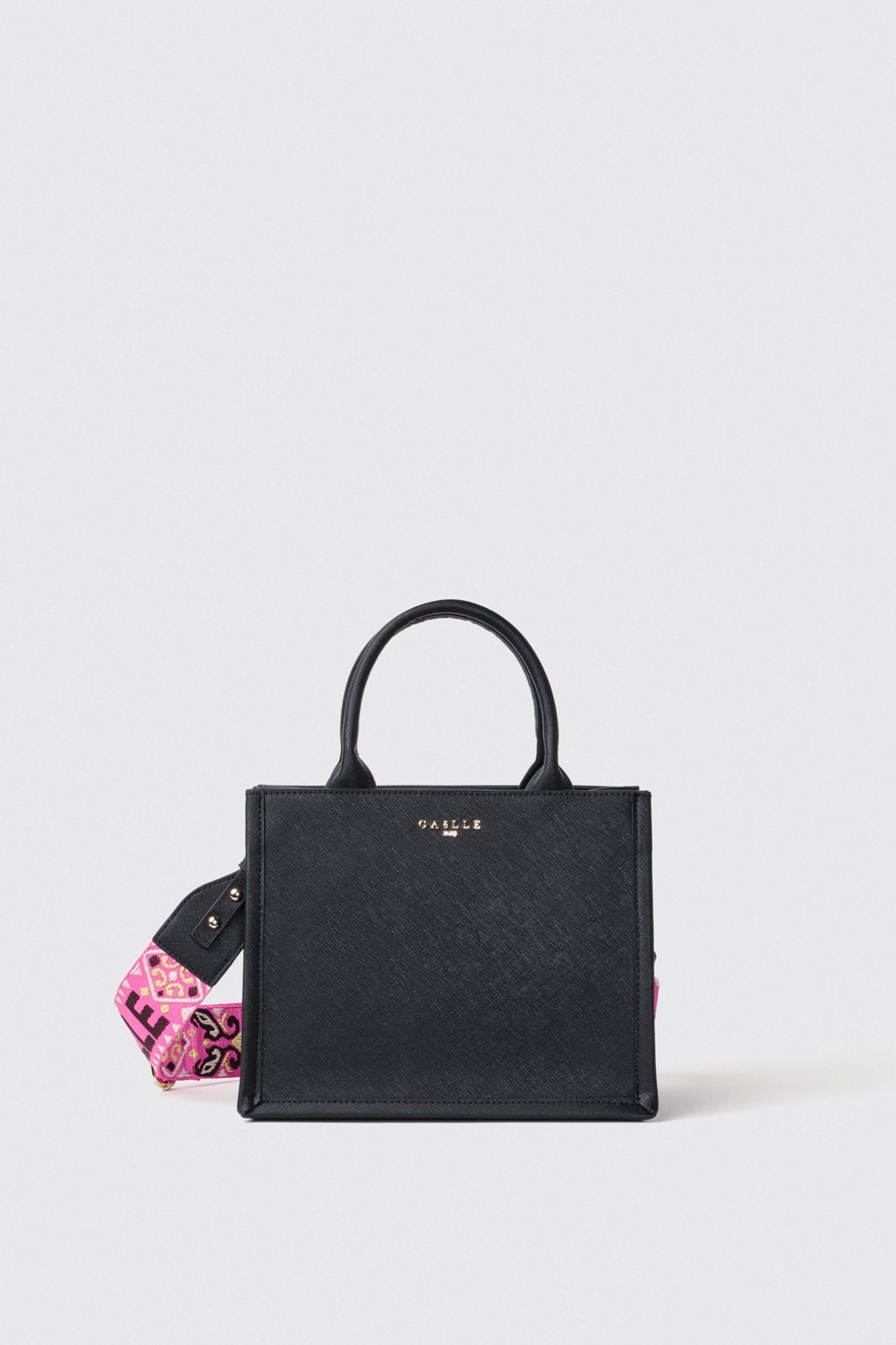 GAELLE PARIS Borsa Mini Shopper Logo Metallo Tracolla Jacquard-Nero