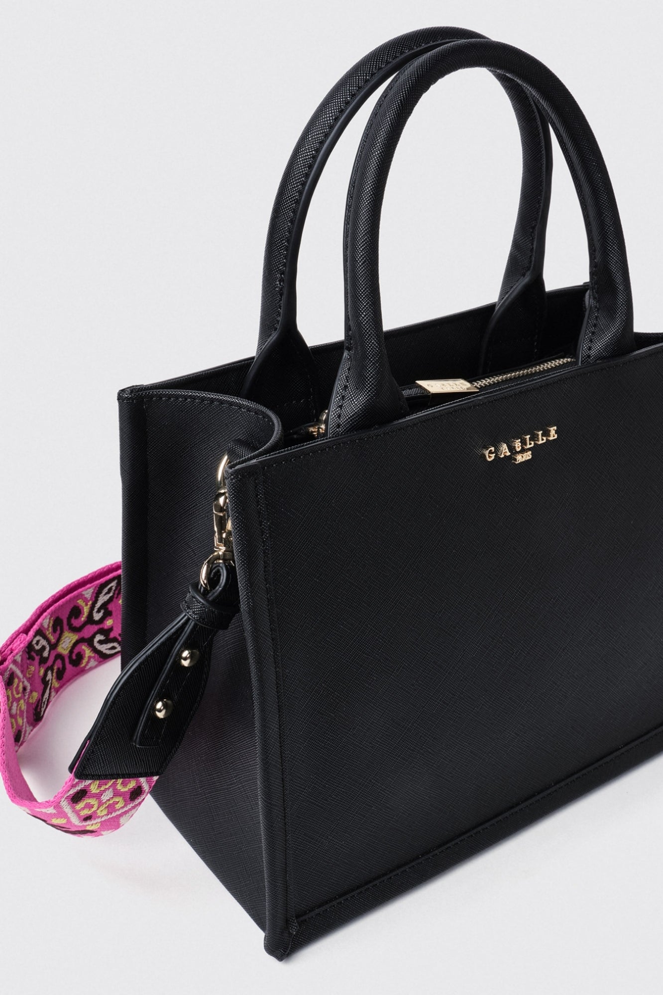 GAELLE PARIS Borsa Mini Shopper Logo Metallo Tracolla Jacquard-Nero