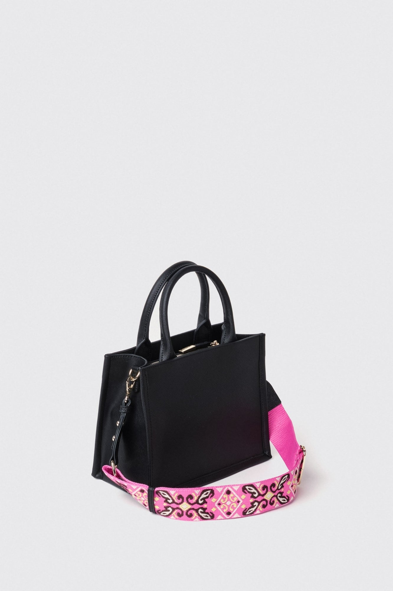 GAELLE PARIS Borsa Mini Shopper Logo Metallo Tracolla Jacquard-Nero