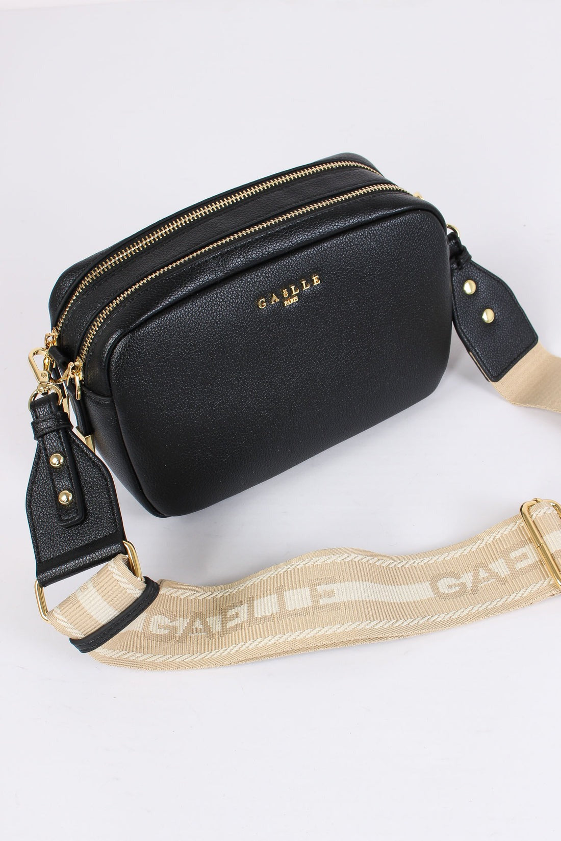 GAELLE PARIS Camera Bag Logo Metallo Tracolla Jacquard-Nero