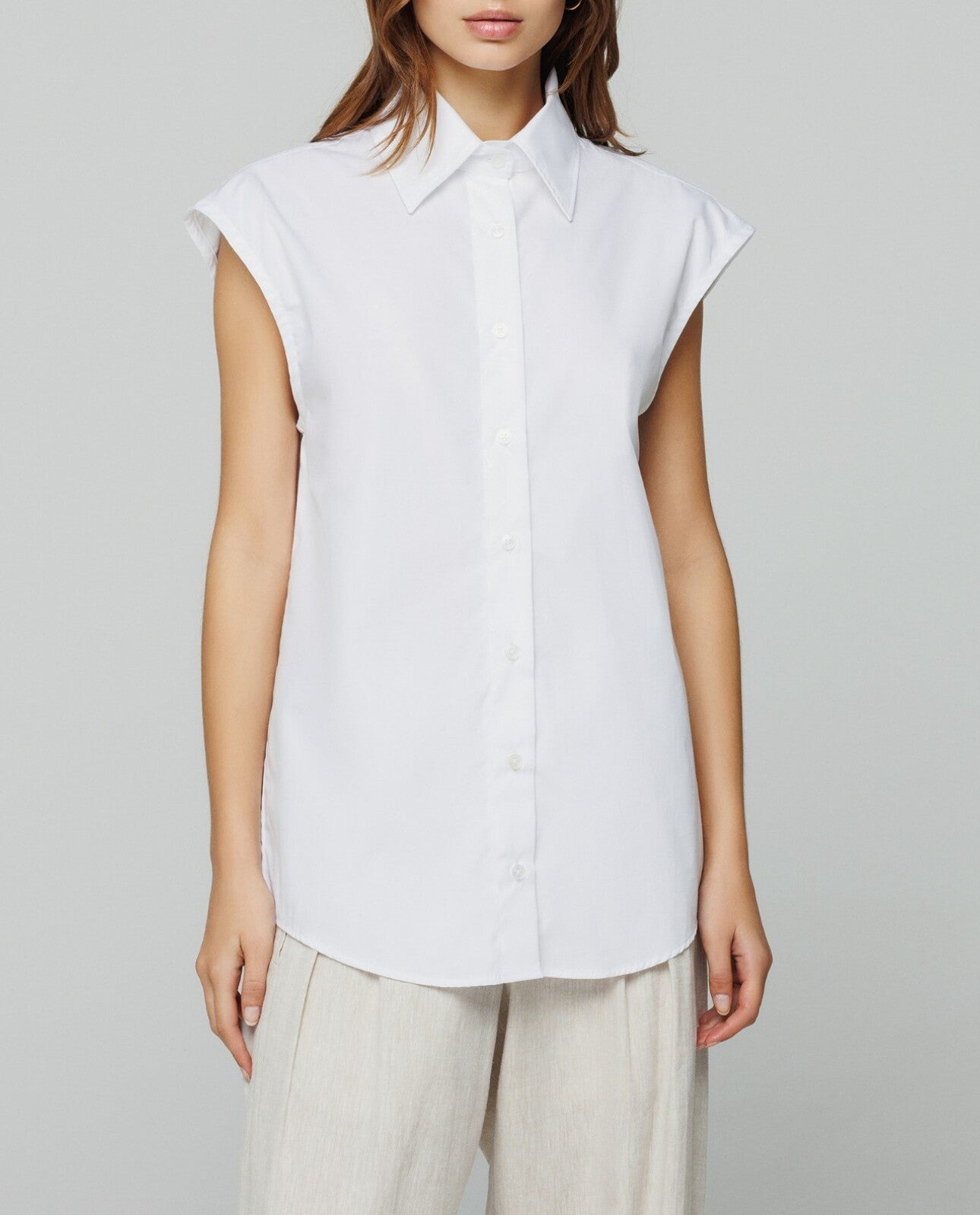 HINNOMINATE Camicia Donna smanicata cotone over-Bianco