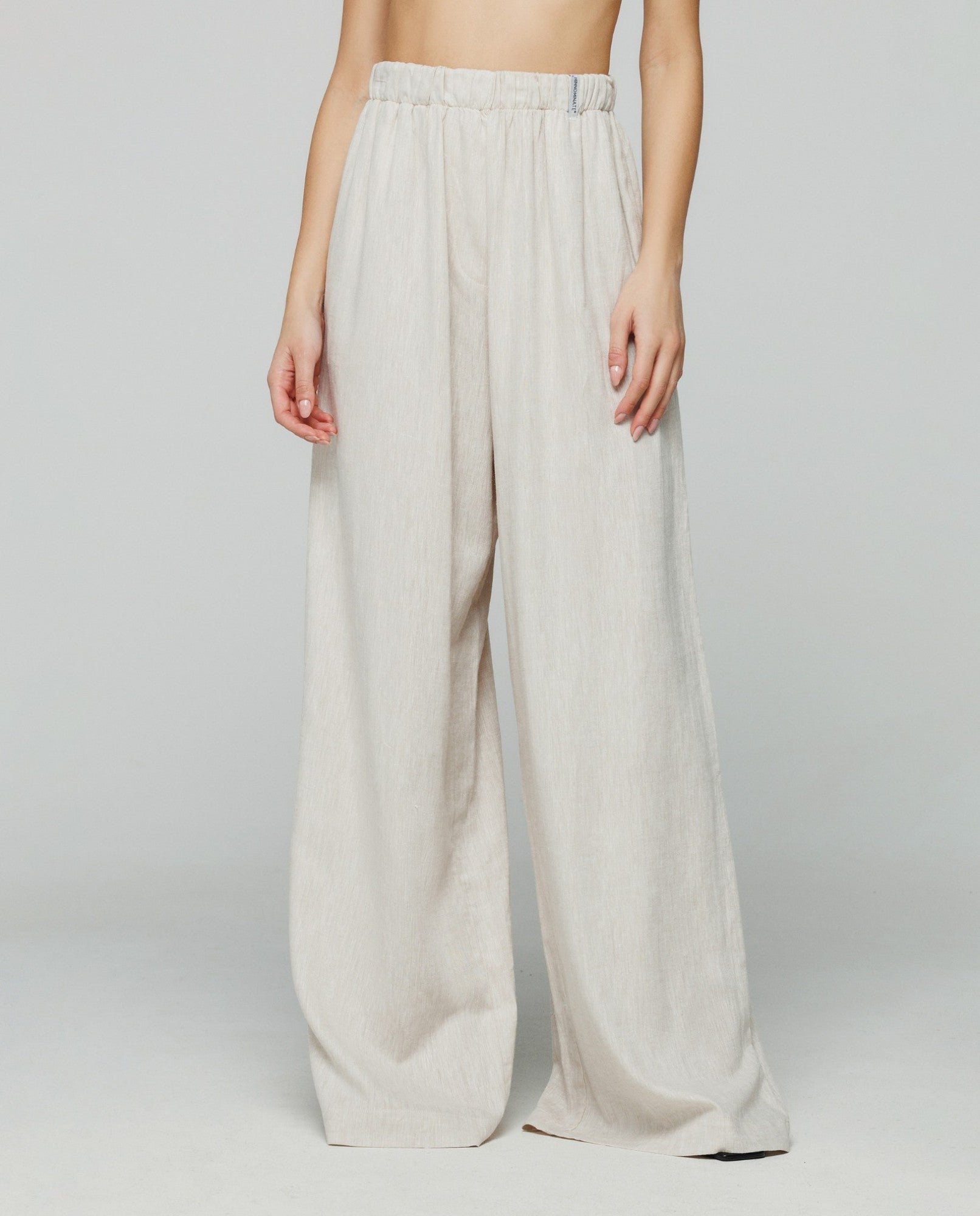 HINNOMINATE Pantalone Donna largo dritto Lino-Ecru