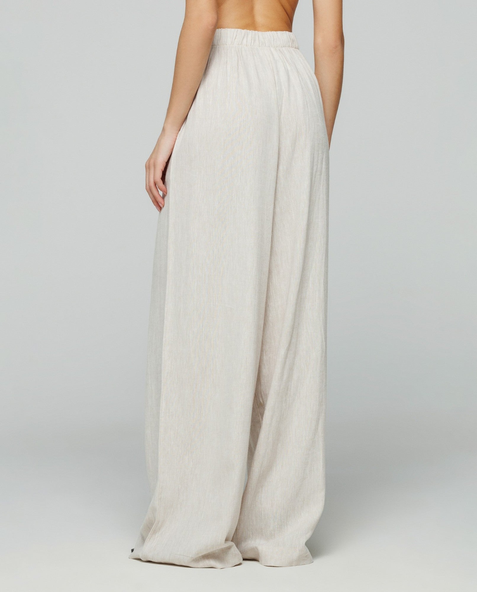 HINNOMINATE Pantalone Donna largo dritto Lino-Ecru