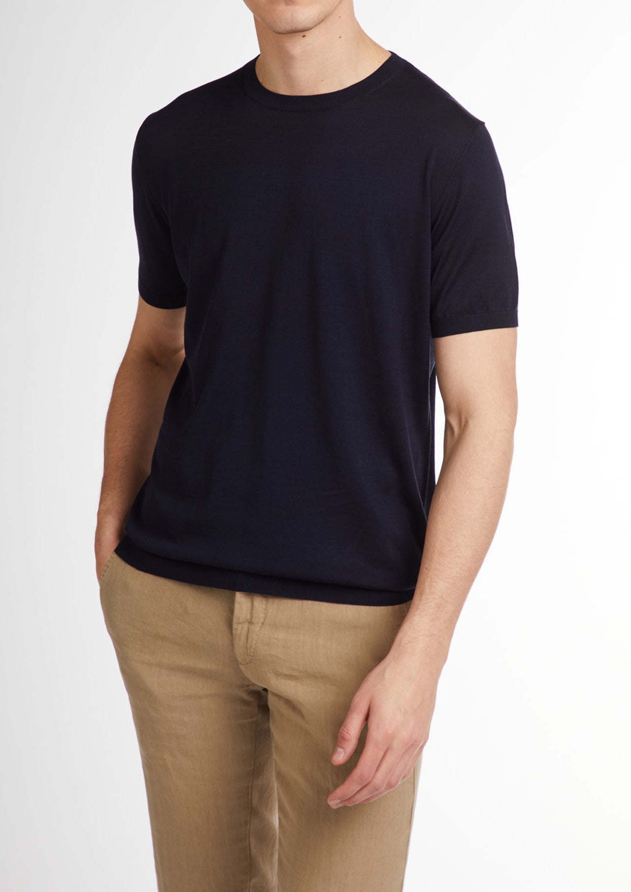 KANGRA Maglia Uomo Girocollo Seta Cotone-Blu