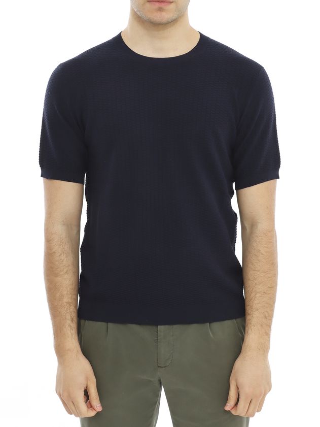 KANGRA Maglia Uomo Girocollo Cotone Lino-Blu